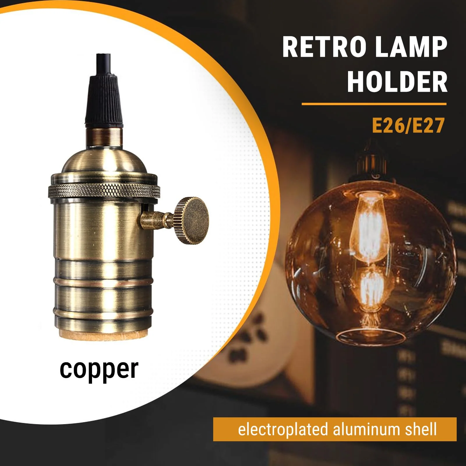 Telituny Vintage Solid Lamp Holder, Vintage Lamp Holder E26/E27 Antique Lamp Holder with On/Off Switch Pendant Light Socket for Edison Screw Bulb, DIY Wall Table Ceiling Lamp - Image 7
