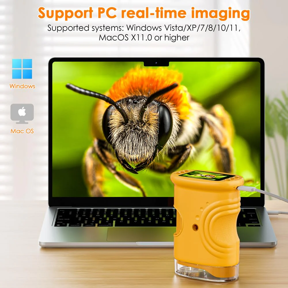 Temodu Kids Microscope 2.0" Screen 1000X Digital Microscope for Kids, Mini Pocket Handheld Microscopes for Children Birthday Festival Gift, Science Education Fun Toys for Boys Girls Ages 4-12 (Yellow) Yellow - Image 5
