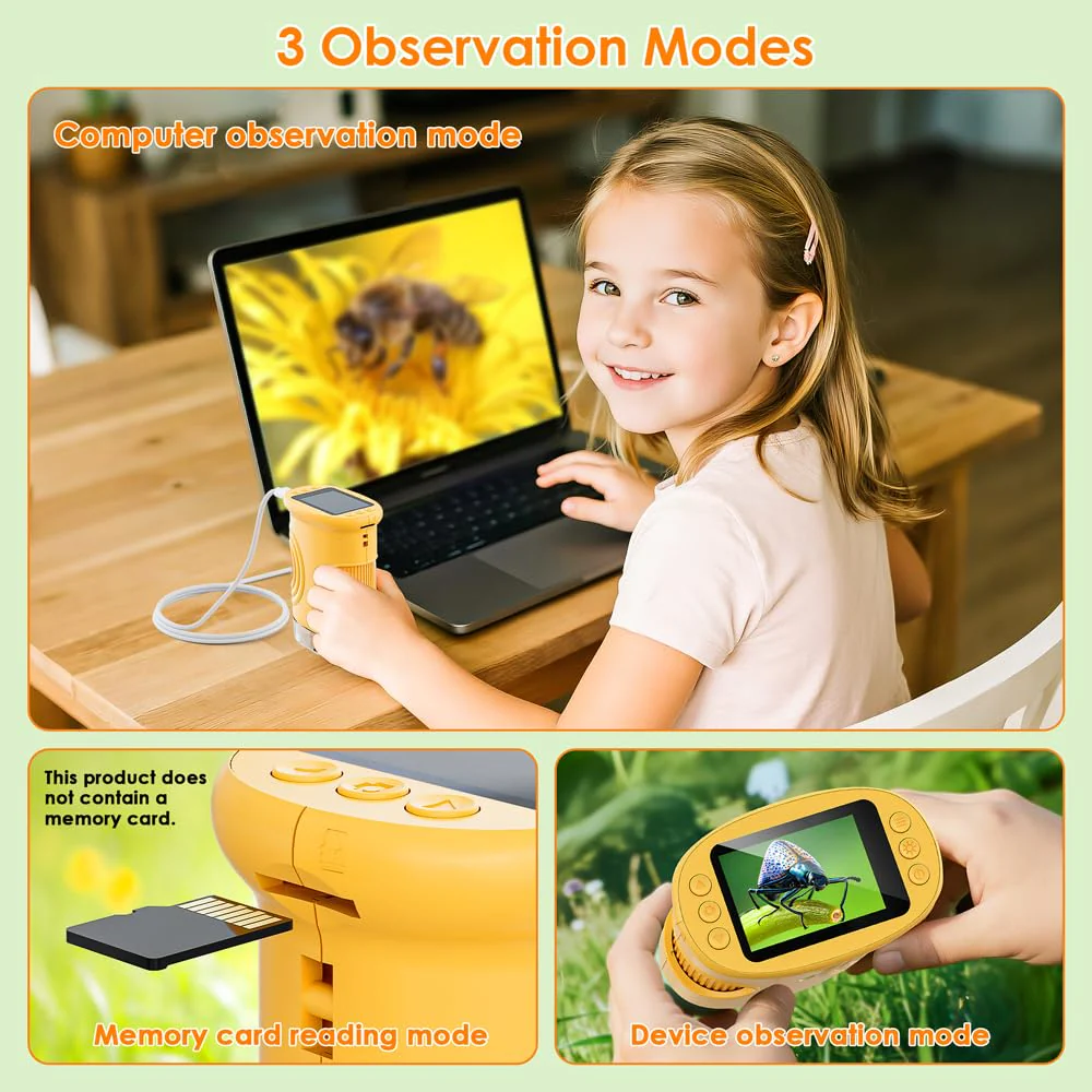 Temodu Kids Microscope 2.0" Screen 1000X Digital Microscope for Kids, Mini Pocket Handheld Microscopes for Children Birthday Festival Gift, Science Education Fun Toys for Boys Girls Ages 4-12 (Yellow) Yellow - Image 7