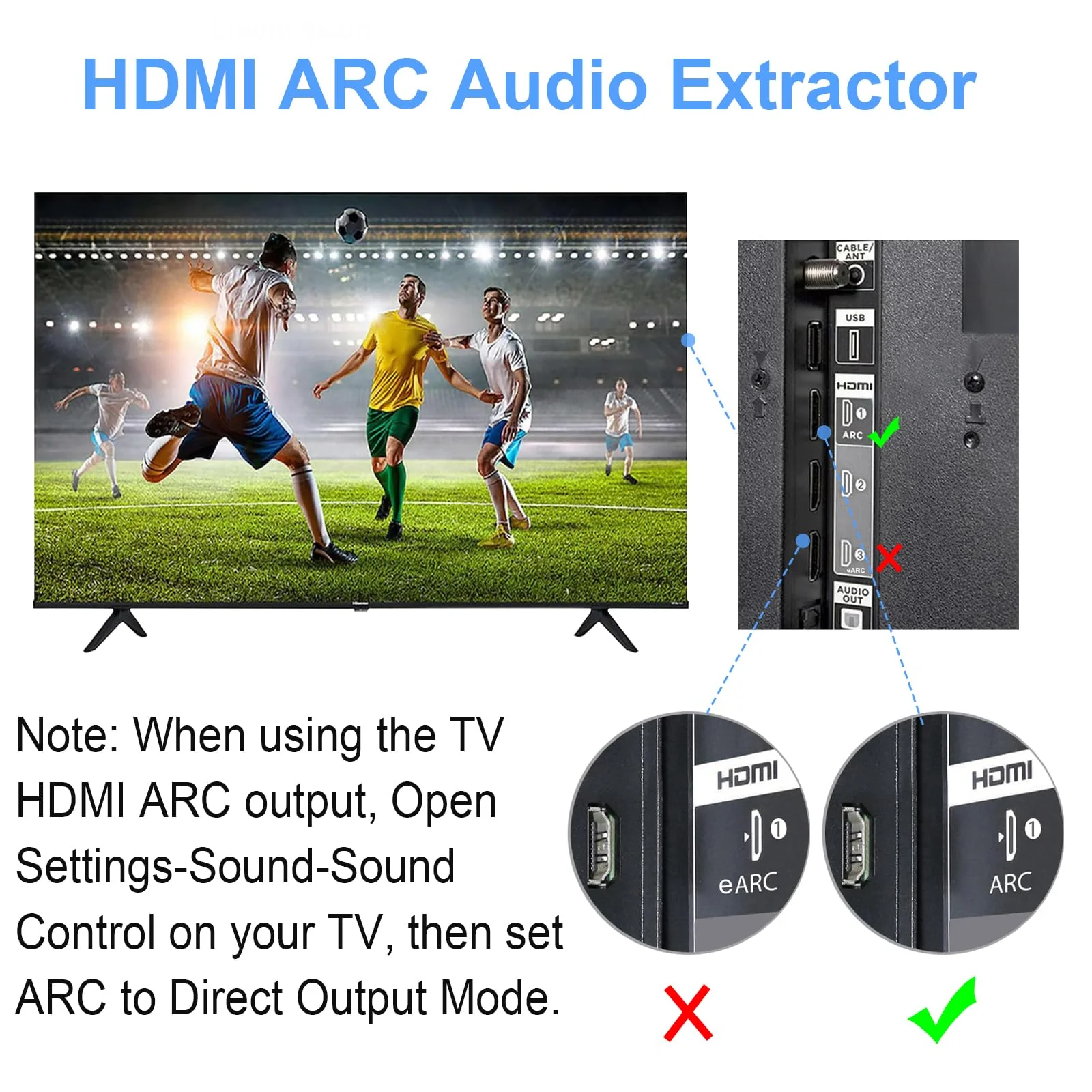 Tendak 192KHz ARC Audio Converter, HDMI ARC Audio Extractor DAC Converter, HDMI ARC SPDIF/Optical to HDMI ARC, SPDIF/Optical, L/R or 3.5 mm Jack Stereo for TV, Digital to Analog Audio Converter - Image 6