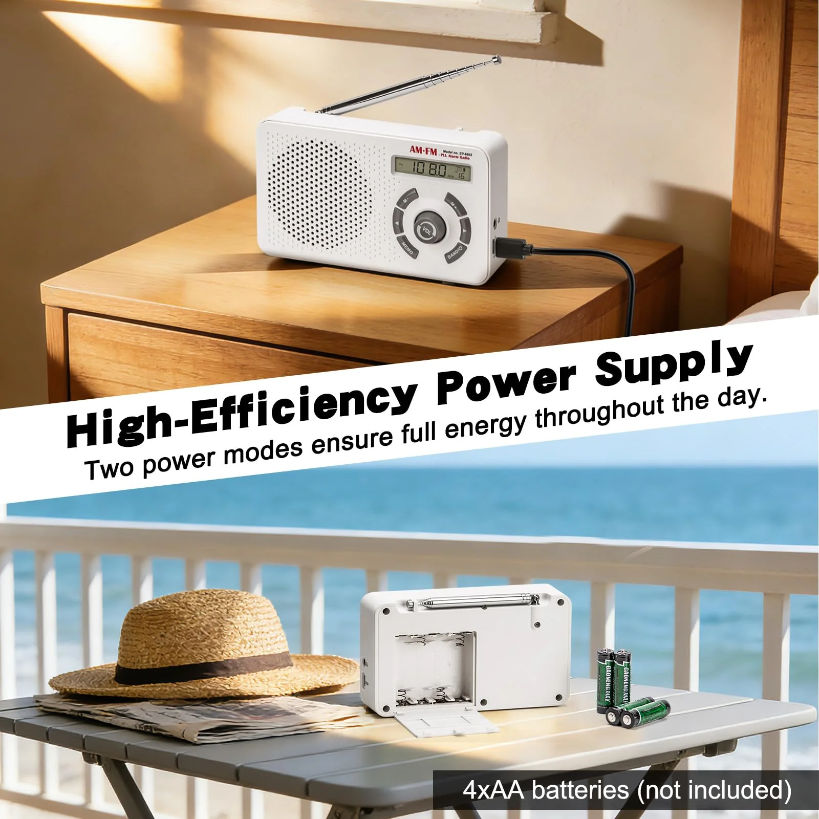 Tendak Portable Radio AM FM SW, Small Radio with Digital Tuning LCD Display, Sleep Timer and Alarm Clock, Battery Powered or Plug in Wall, Transistor Radio for Home Outdoor Seniors - Image 6