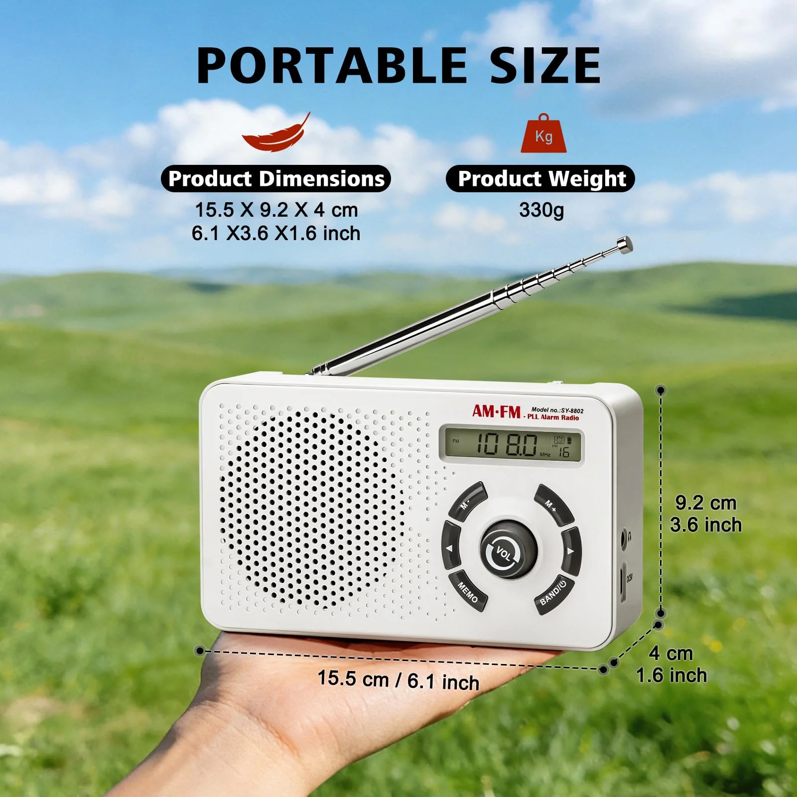 Tendak Portable Radio AM FM SW, Small Radio with Digital Tuning LCD Display, Sleep Timer and Alarm Clock, Battery Powered or Plug in Wall, Transistor Radio for Home Outdoor Seniors - Image 7