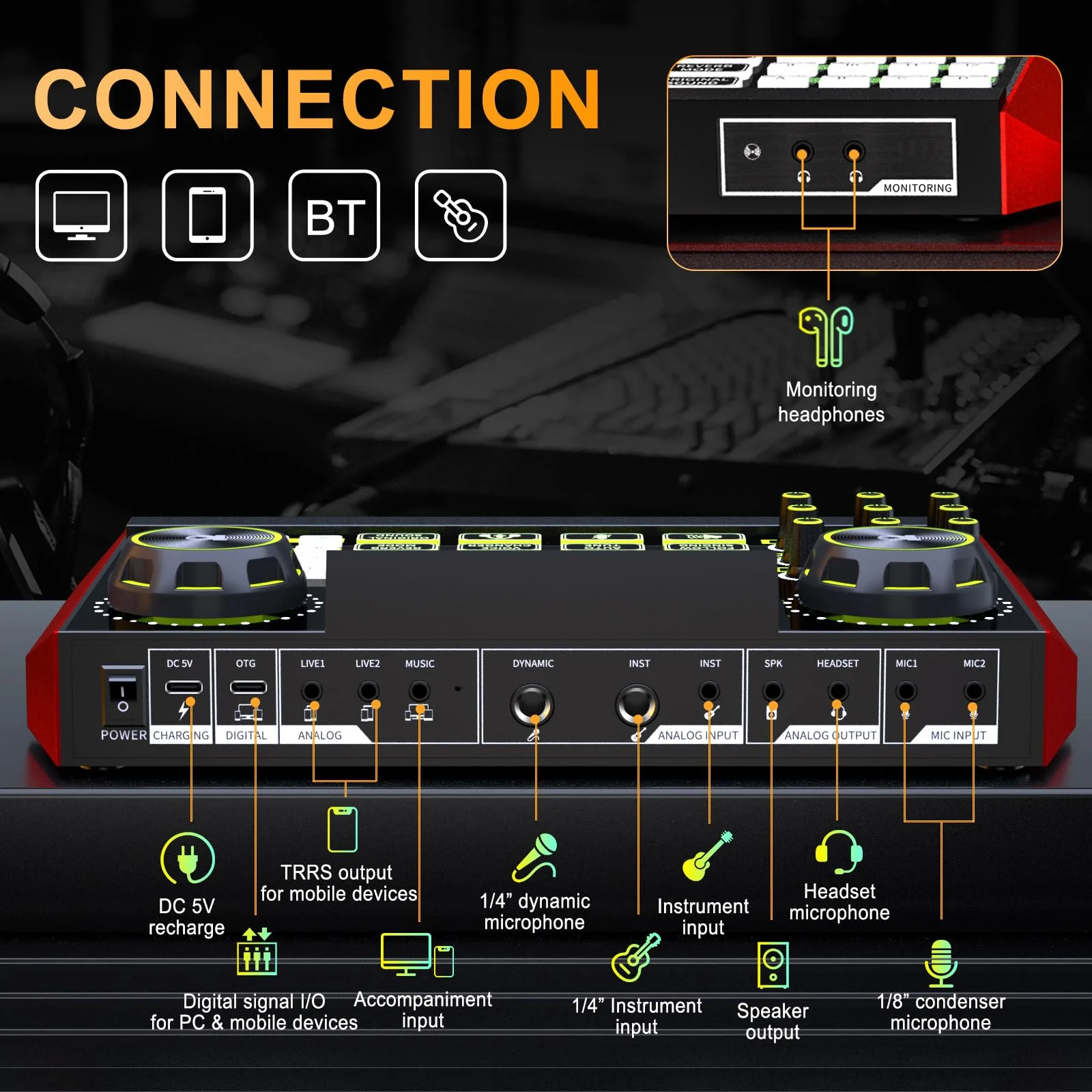 Tenlamp G9 Podcast Equipment Audio Mixer, Live Sound Card Console with Microphone 3.5/6.35mm Audio Interfaces, Voice Changer, Noise Reduction - Image 7