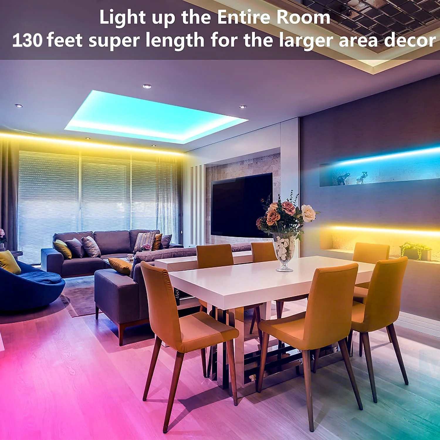 Tenmiro Led Strip Lights 130ft (2 Rolls of 65ft) Smart Light Strips with App Control RGB Led Lights for Bedroom，Music Sync Color Changing Lights for Room Party - Image 6