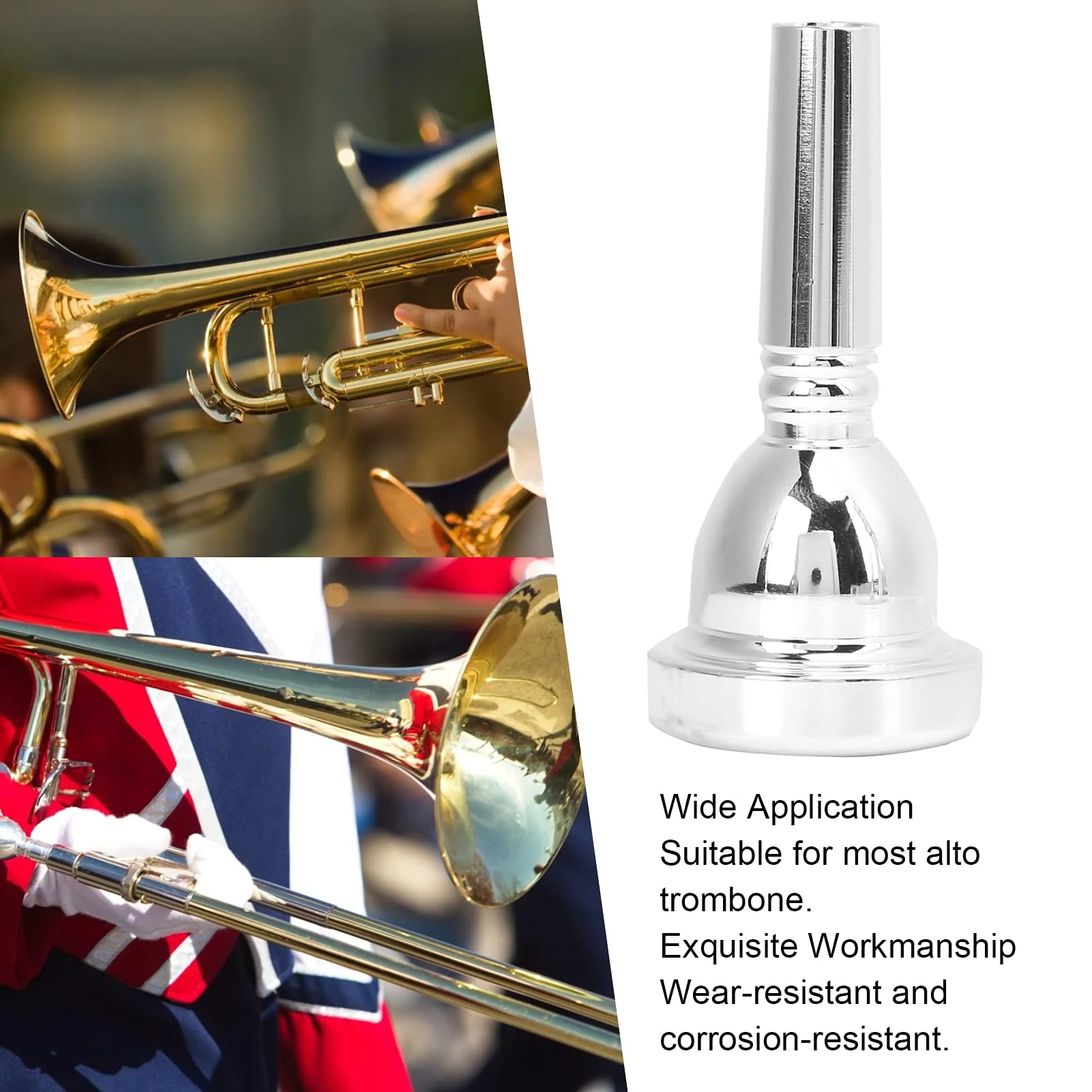 Tenor Large Shank Mouth Piece,Trombone Mouthpiece,Metal 12.7mm 5G Wind Instrument Accessory Replacement (Silver) Silver - Image 5