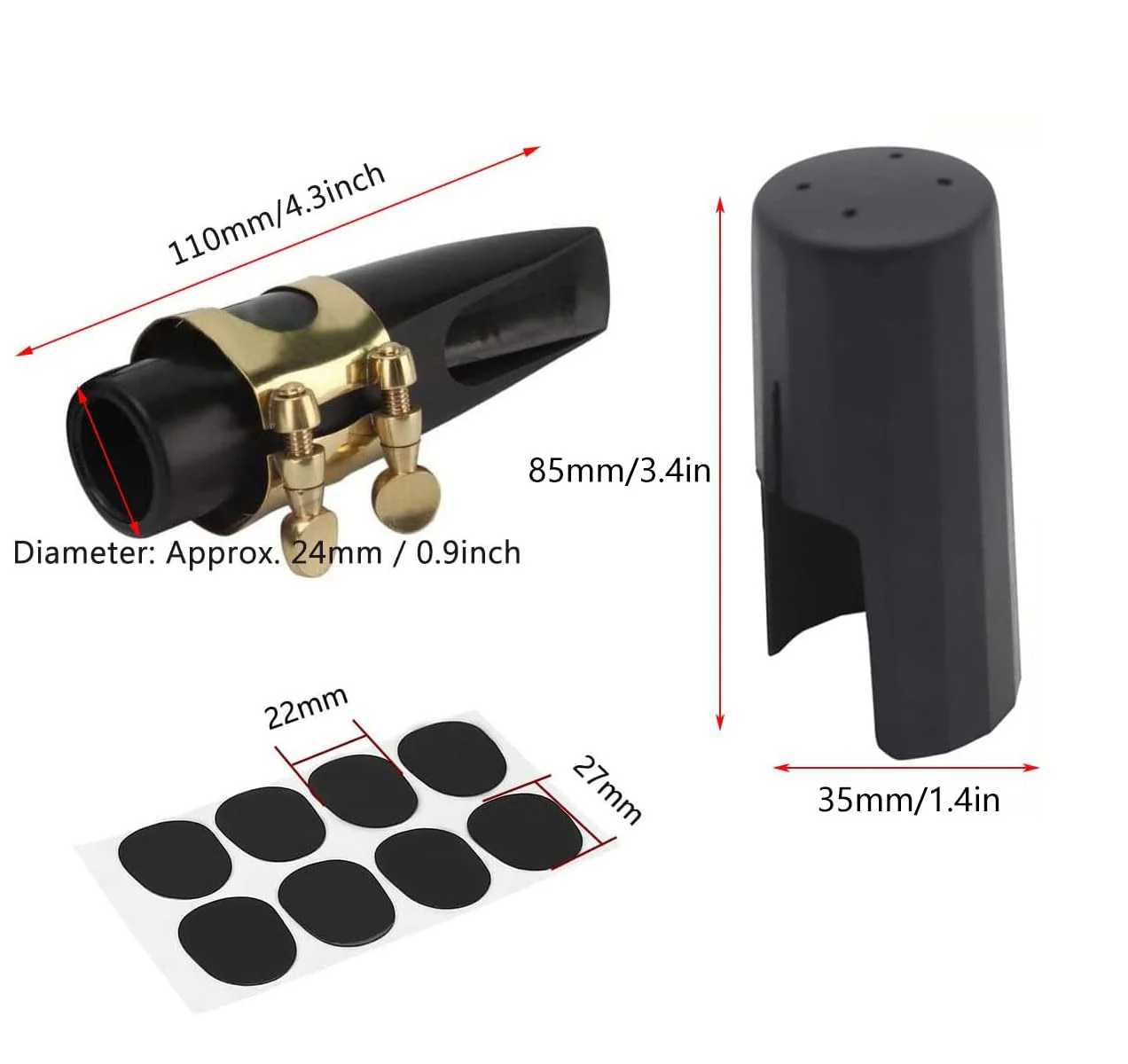 Tenor Sax Mouthpiece Kit Includes Saxophone Mouthpiece, Brass Ligature Fastener, Plastic Cap 2.5 Reed and Cushions Pads Fit for Tenor Sax Parts and Accessories 26 Pieces - Image 8