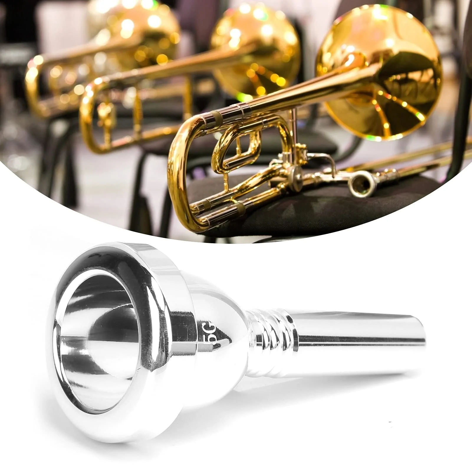 Tenor Trombone Mouthpiece, Trombone Mouthpiece Large Shank Trombone Mouthpiece Accessory 5G Trombone Mouthpiece for Amateurs for Professional Players(Silver) - Image 5