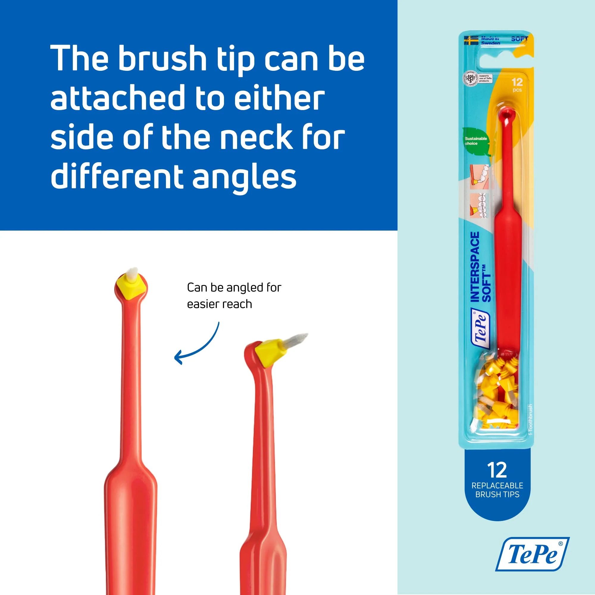 TePe Interspace Angled Soft Toothbrush for Braces with Single-End Tuft and Removable Head, 12 Pack - Image 4