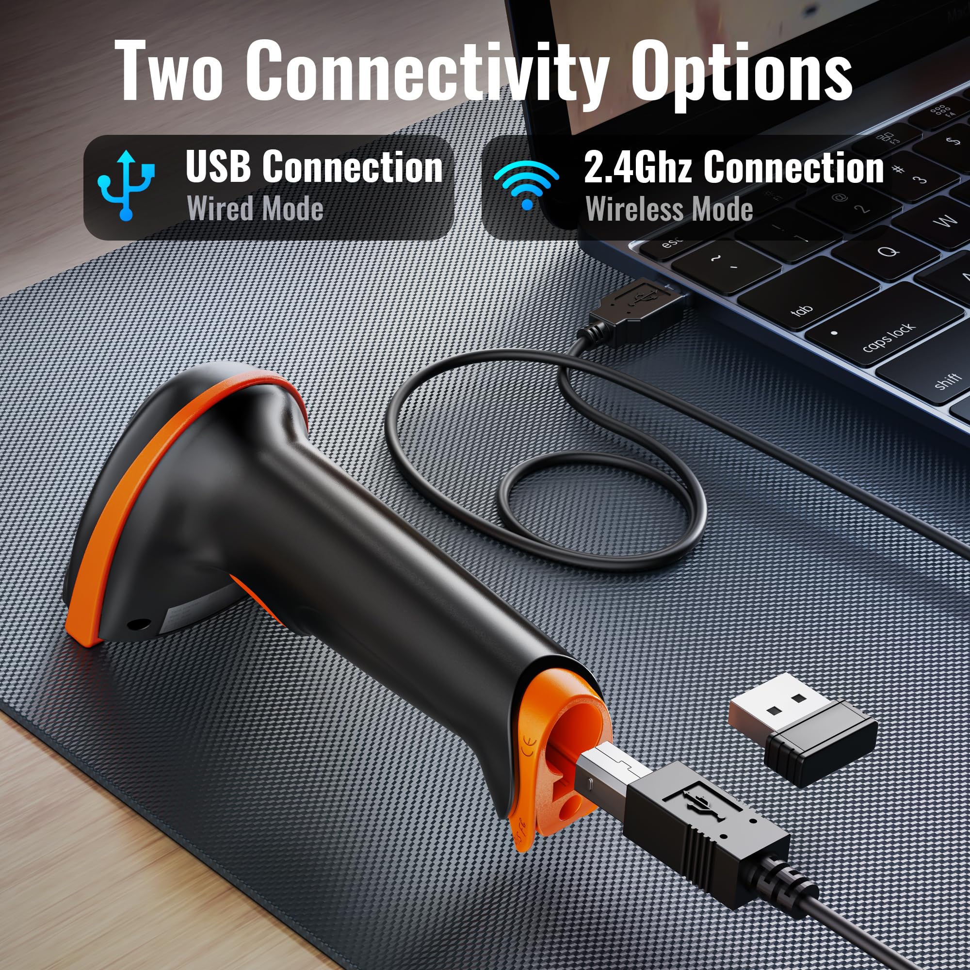 Tera 1D 2D QR Barcode Scanner Wireless and Wired with Battery Level Indicator Digital Printed Bar Code Reader Cordless Handheld Barcode Scanner Compact Plug and Play Model D5100 2D Orange - Image 3