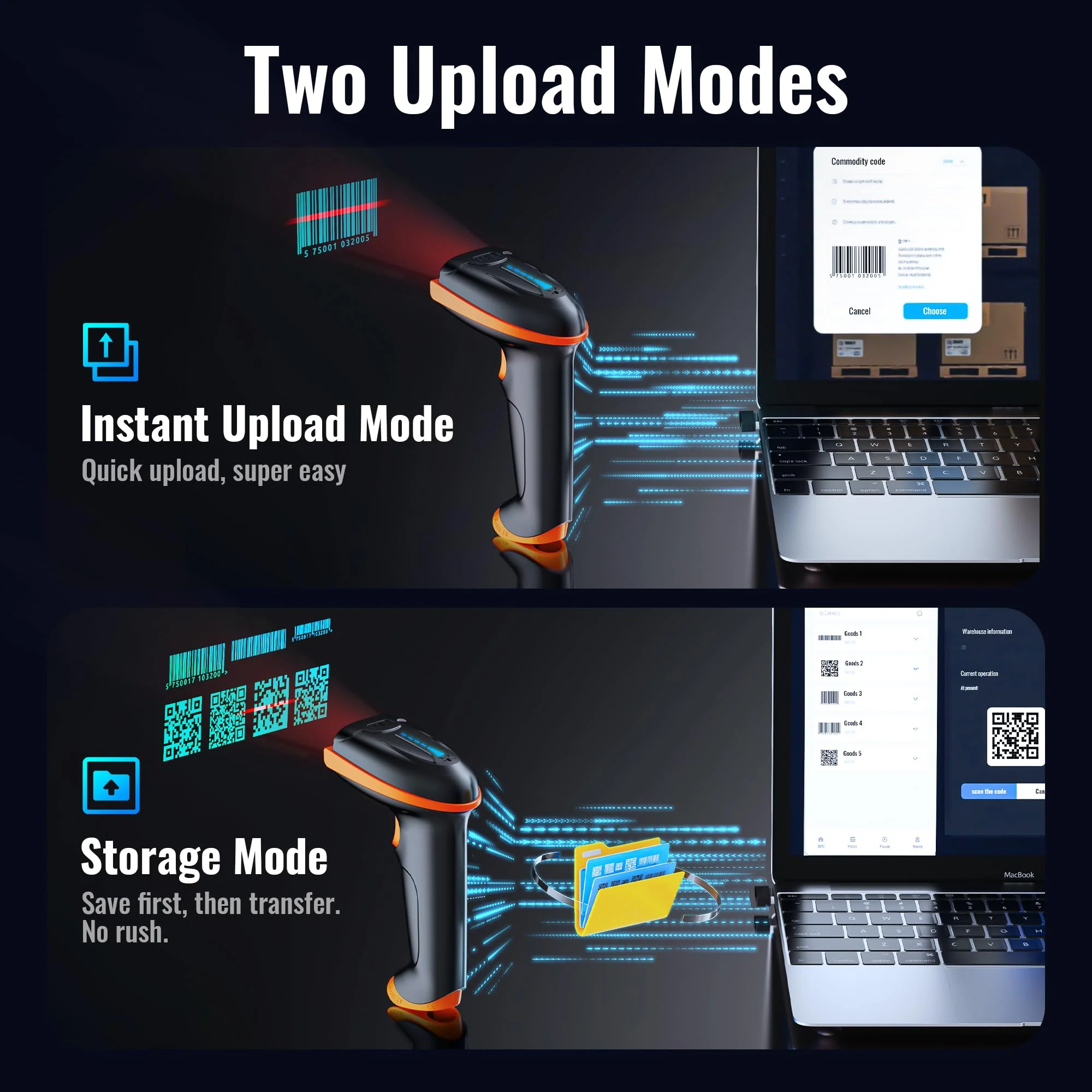 Tera 1D 2D QR Barcode Scanner Wireless and Wired with Battery Level Indicator Digital Printed Bar Code Reader Cordless Handheld Barcode Scanner Compact Plug and Play Model D5100 2D Orange - Image 4