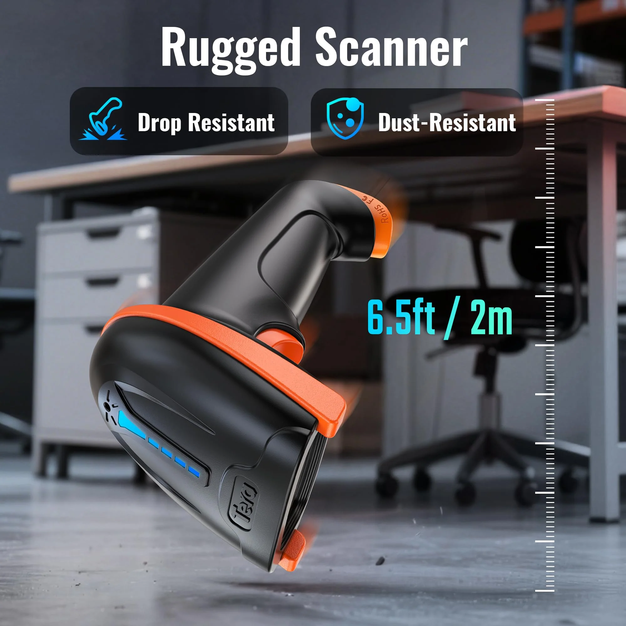Tera 1D 2D QR Barcode Scanner Wireless and Wired with Battery Level Indicator Digital Printed Bar Code Reader Cordless Handheld Barcode Scanner Compact Plug and Play Model D5100 2D Orange - Image 5