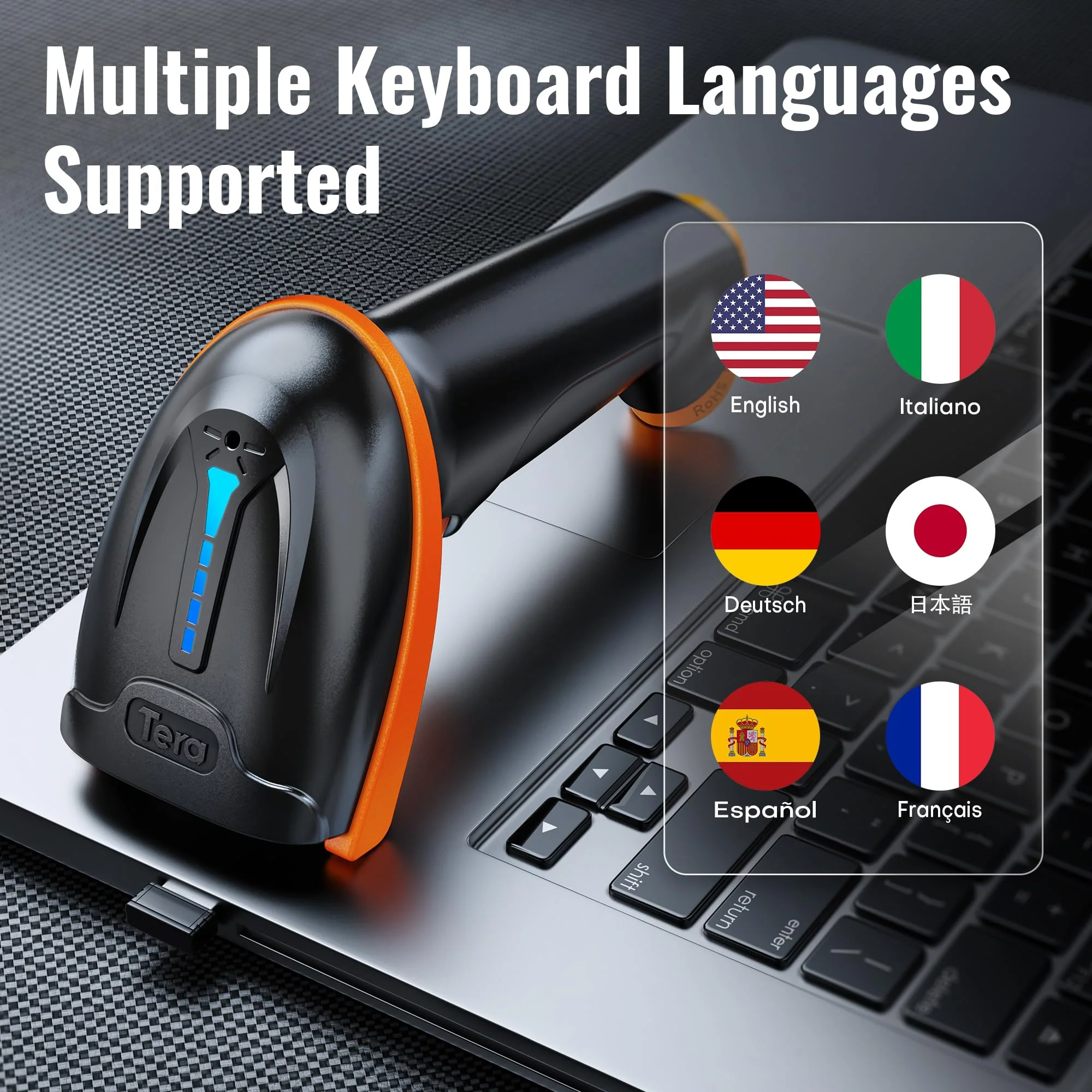 Tera 1D 2D QR Barcode Scanner Wireless and Wired with Battery Level Indicator Digital Printed Bar Code Reader Cordless Handheld Barcode Scanner Compact Plug and Play Model D5100 2D Orange - Image 7