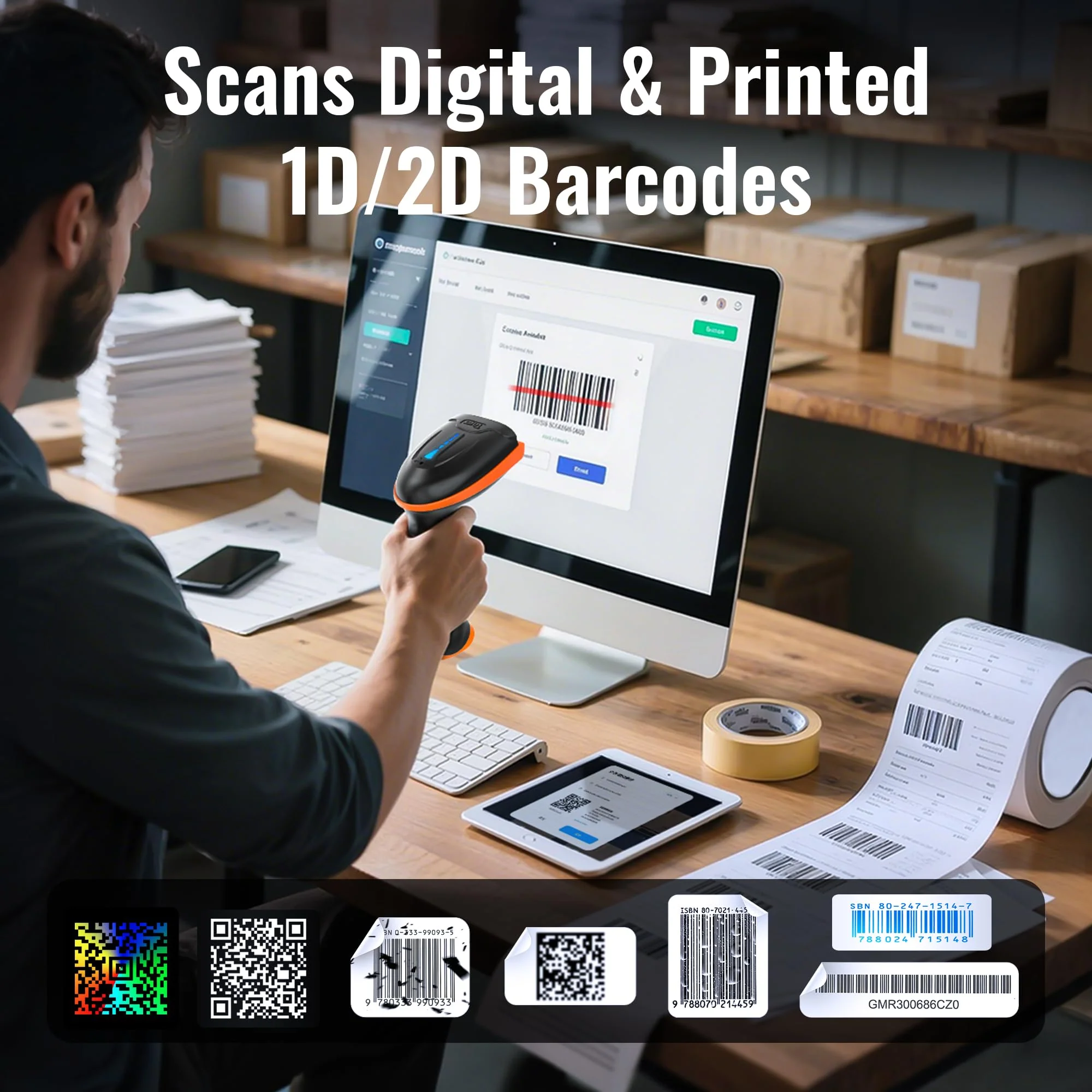 Tera 1D 2D QR Barcode Scanner Wireless and Wired with Battery Level Indicator Digital Printed Bar Codes Reader with Stand Portable Handheld Barcode Scanner Compact Plug and Play Model D5100-Z 2D with stand - Image 8