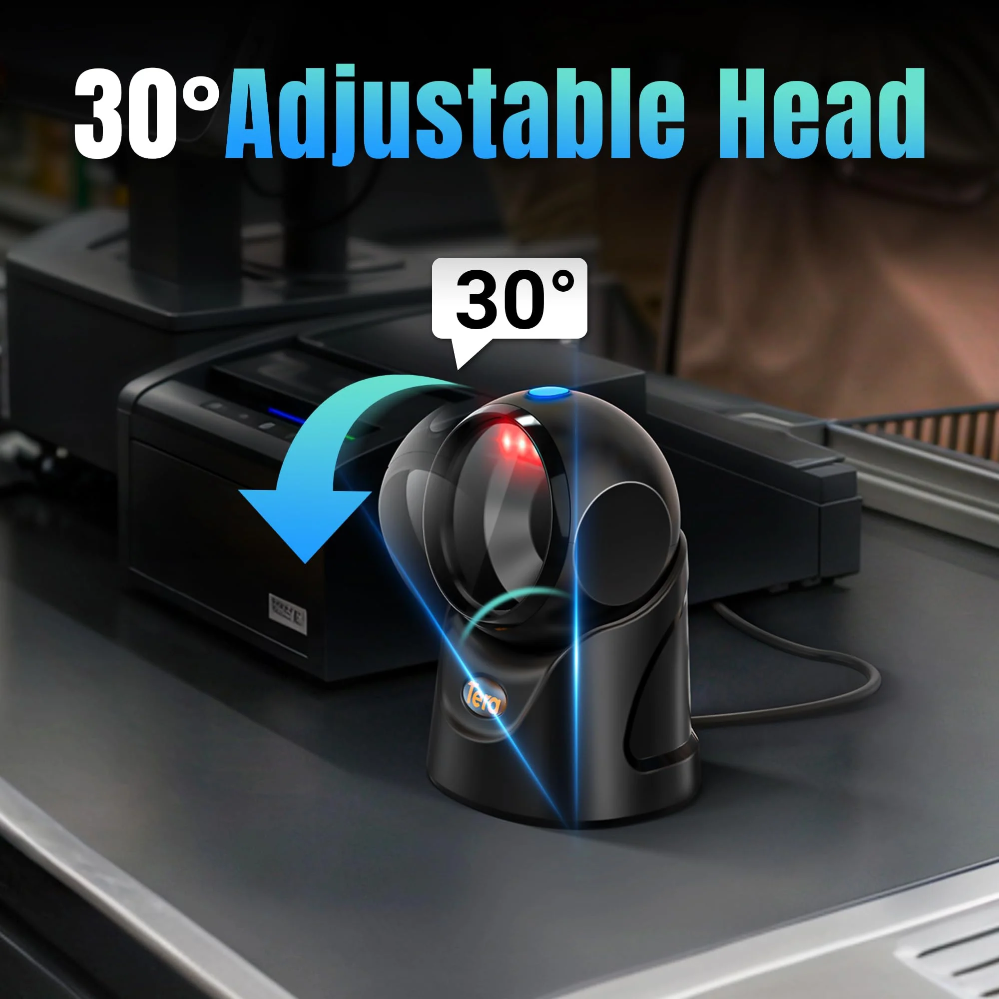 Tera Barcode Scanner Handsfree Omnidirectional: Desktop 1D 2D QR USB Wired Adjustable Angle Plug and Play Bar Code Reader for POS Supermarket Retail Store Mobile Payment Model 9700 Black - Image 3