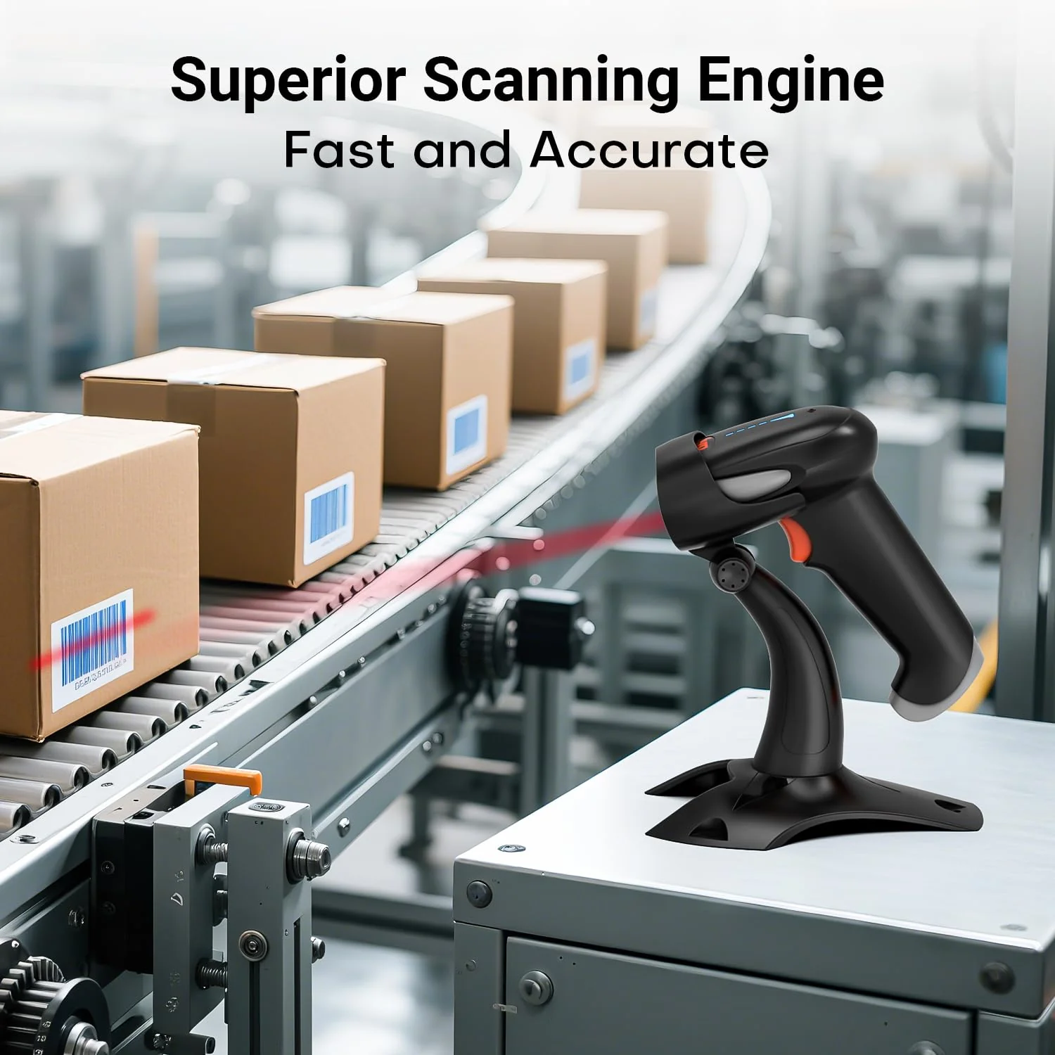 Tera Barcode Scanner Wireless 1D 2D QR with Stand: Battery Level Indicator 3 in 1 Works with Bluetooth 2.4G Wireless USB Wired Handheld Bar Code Reader with Vibration Alert HW0002 Grey - Image 3