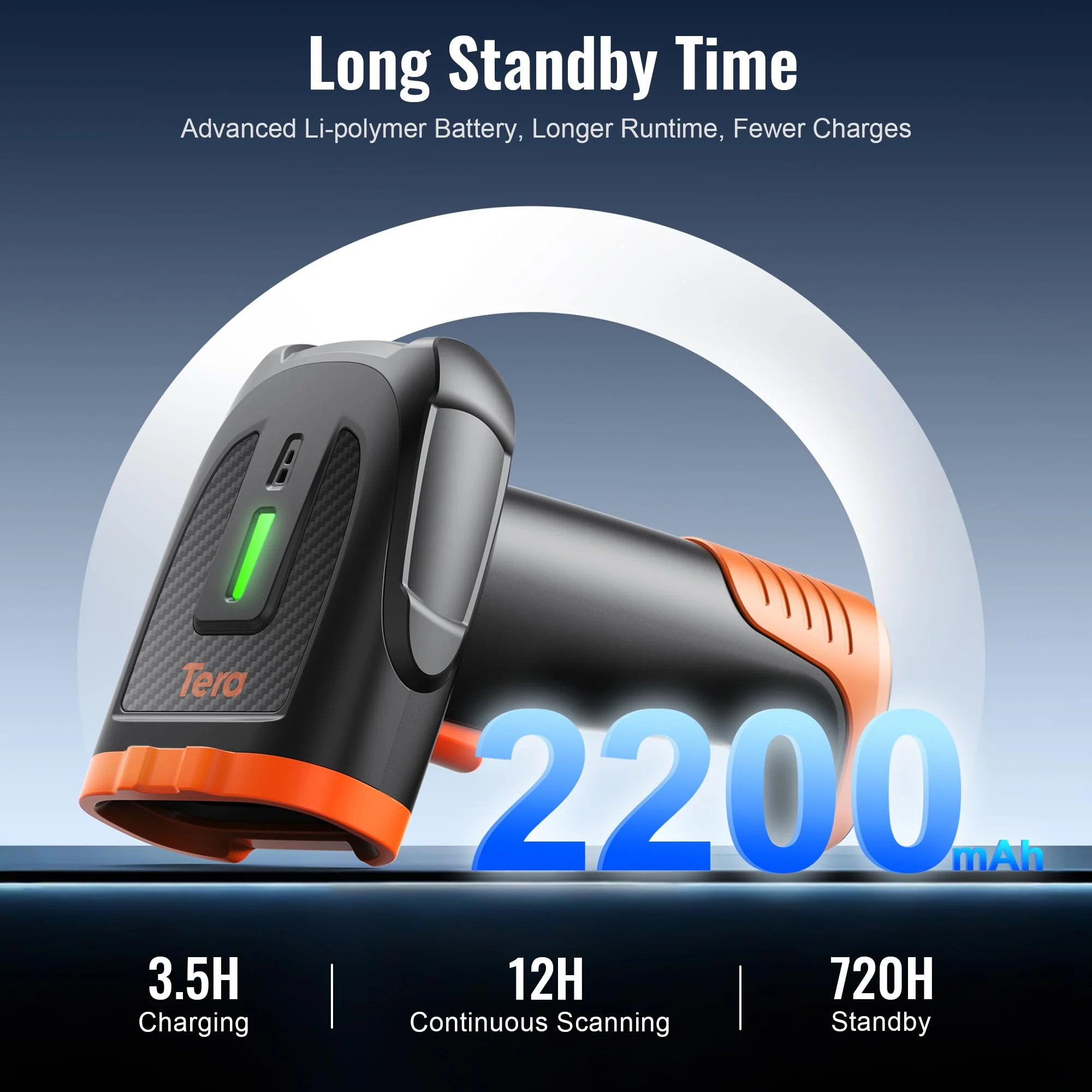 Tera Barcode Scanner Wireless Handheld: with 2200mAh Lithium-Polymer Battery Works with Bluetooth 2.4G Cordless USB Wired 1D 2D QR Bar Code Reader for Retail Inventory Management Model D5300 Orange - Image 3