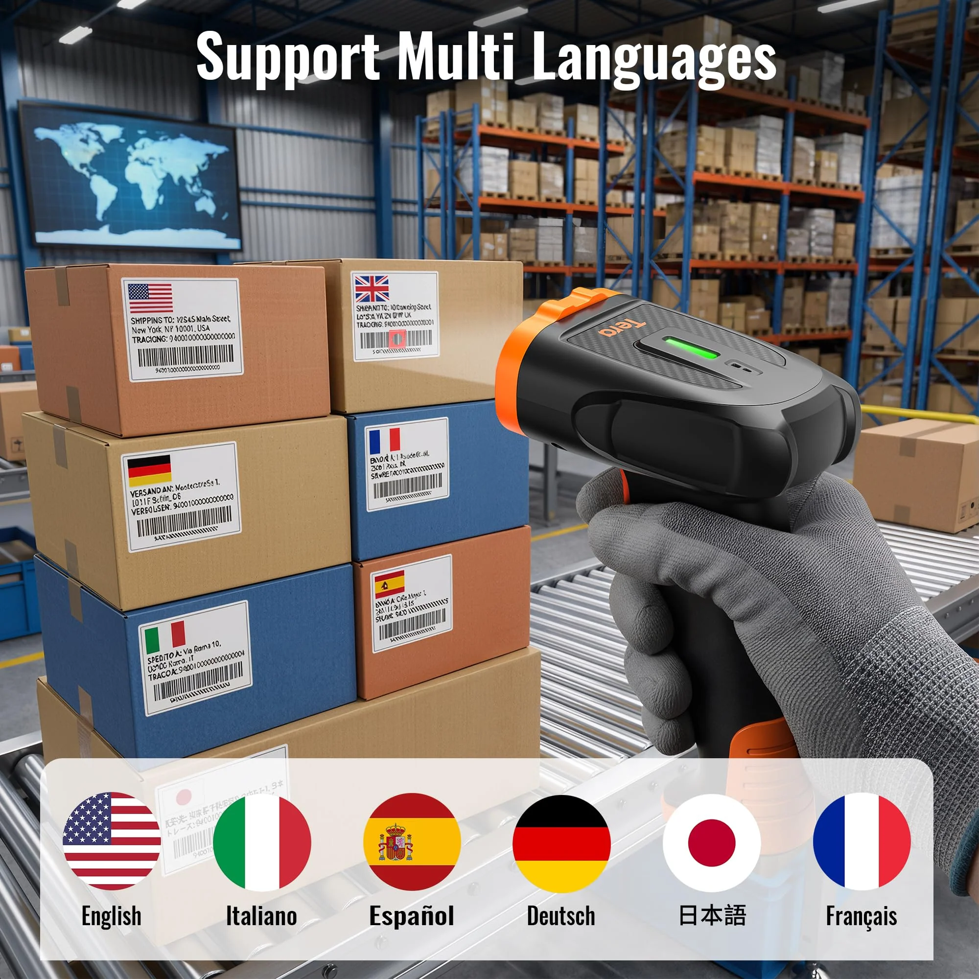 Tera Barcode Scanner Wireless Handheld: with 2200mAh Lithium-Polymer Battery Works with Bluetooth 2.4G Cordless USB Wired 1D 2D QR Bar Code Reader for Retail Inventory Management Model D5300 Orange - Image 6