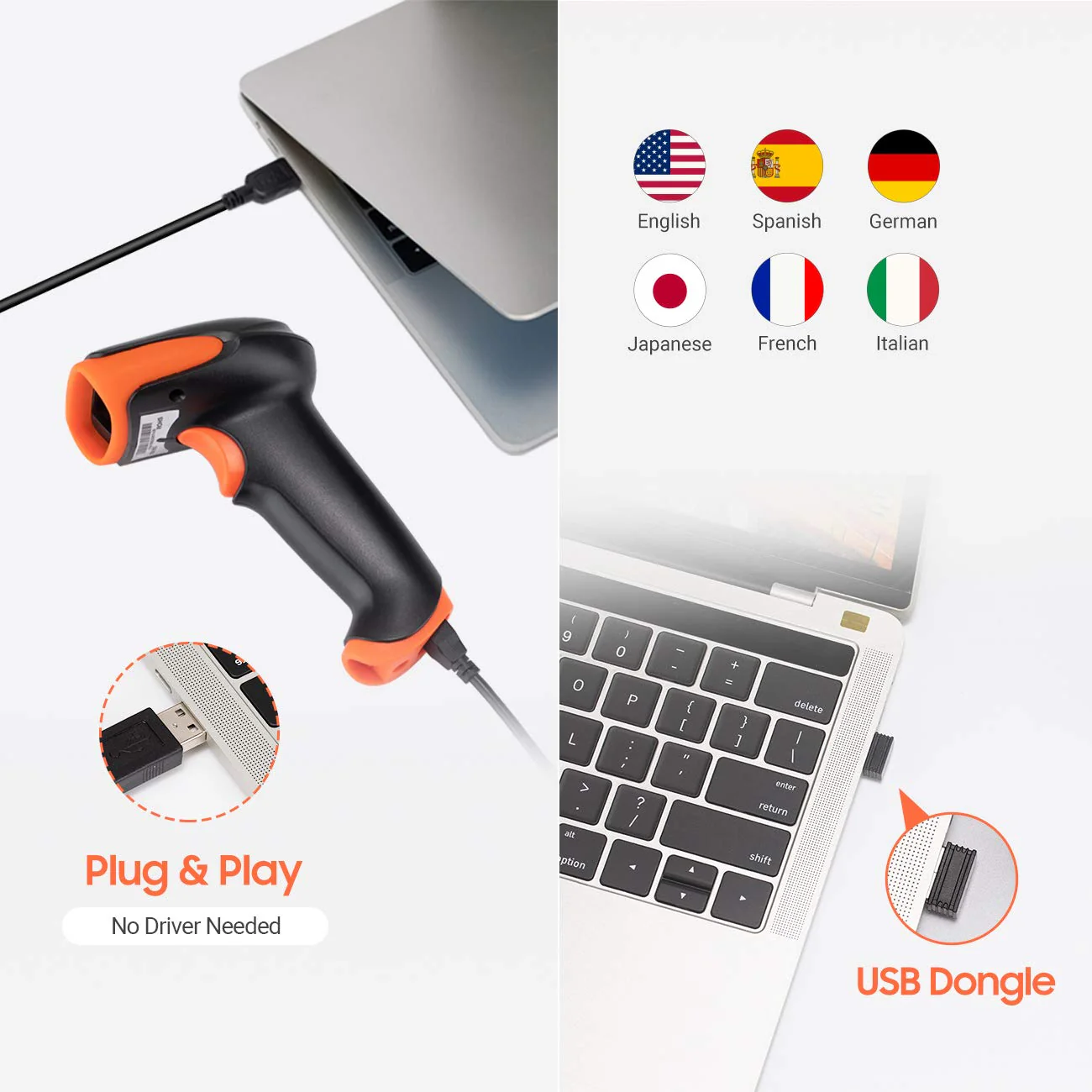 Tera Pro Wireless 2D QR Barcode Scanner 3 in 1 Bluetooth & 2.4GHz Wireless & USB Wired Connection Connect Smart Phone Tablet PC Image Bar Code Reader with Vibration Alert Model HW0002-O 2D no stand - Image 4