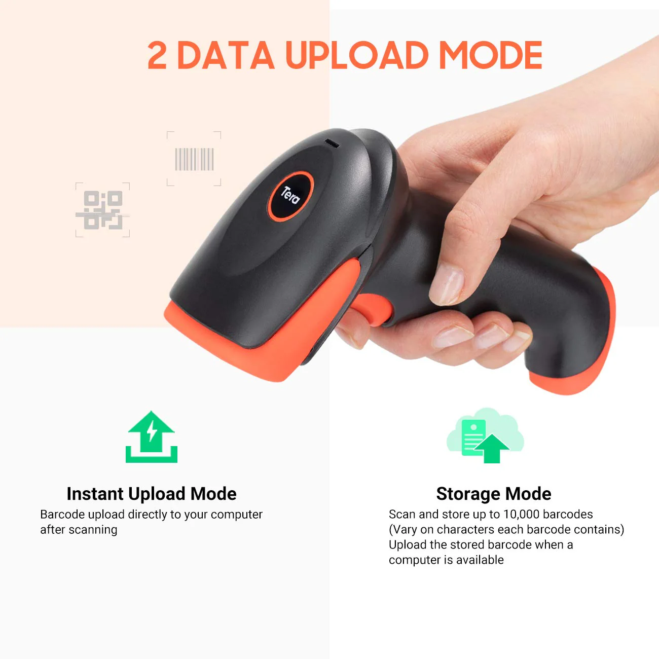 Tera Pro Wireless 2D QR Barcode Scanner 3 in 1 Bluetooth & 2.4GHz Wireless & USB Wired Connection Connect Smart Phone Tablet PC Image Bar Code Reader with Vibration Alert Model HW0002-O 2D no stand - Image 6