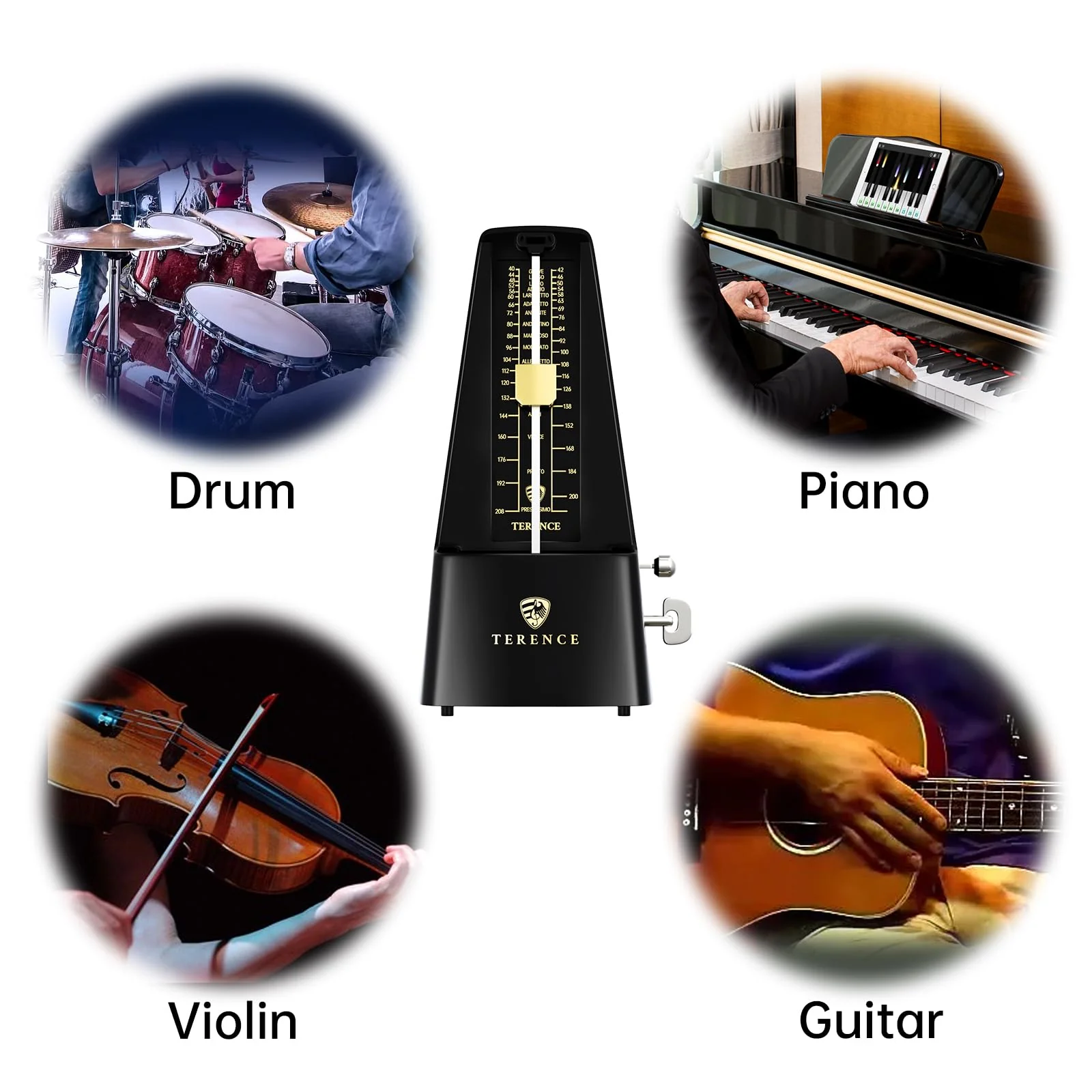 TERENCE Mechanical Metronome for Piano Guitar Violin Bass Drum and Other Musical Instruments Loud Sound and High Precision Track Beat and Tempo, Portable Metronome Gift Teaching for Beginners (Black) Black - Image 7