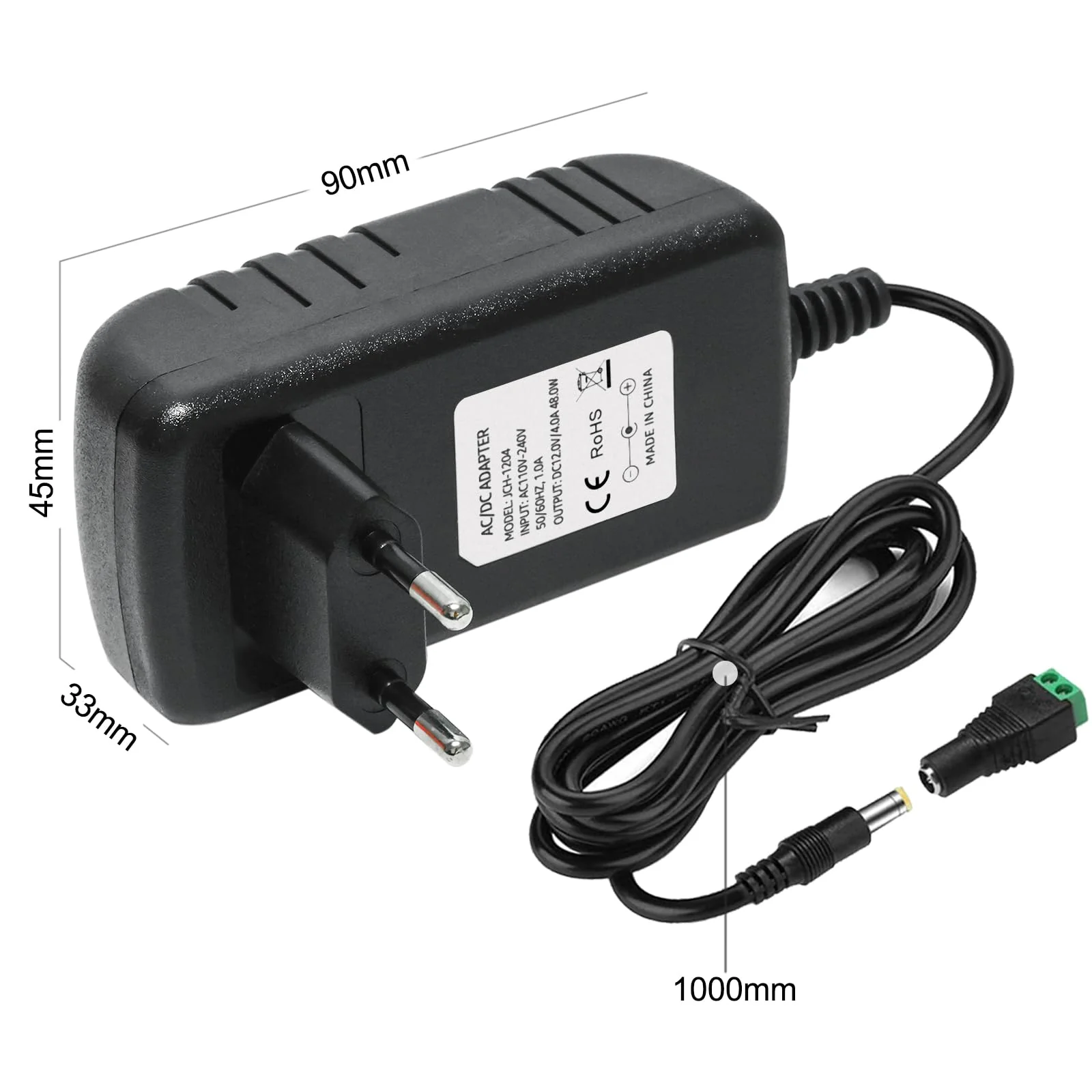 Tesfish 12V 4A Power Supply Transformer 48W Adapter with Socket DC Plug 5.5 x 2.1/2.5 mm for CCTV, Camera, Router, LED Strip Light - Image 2