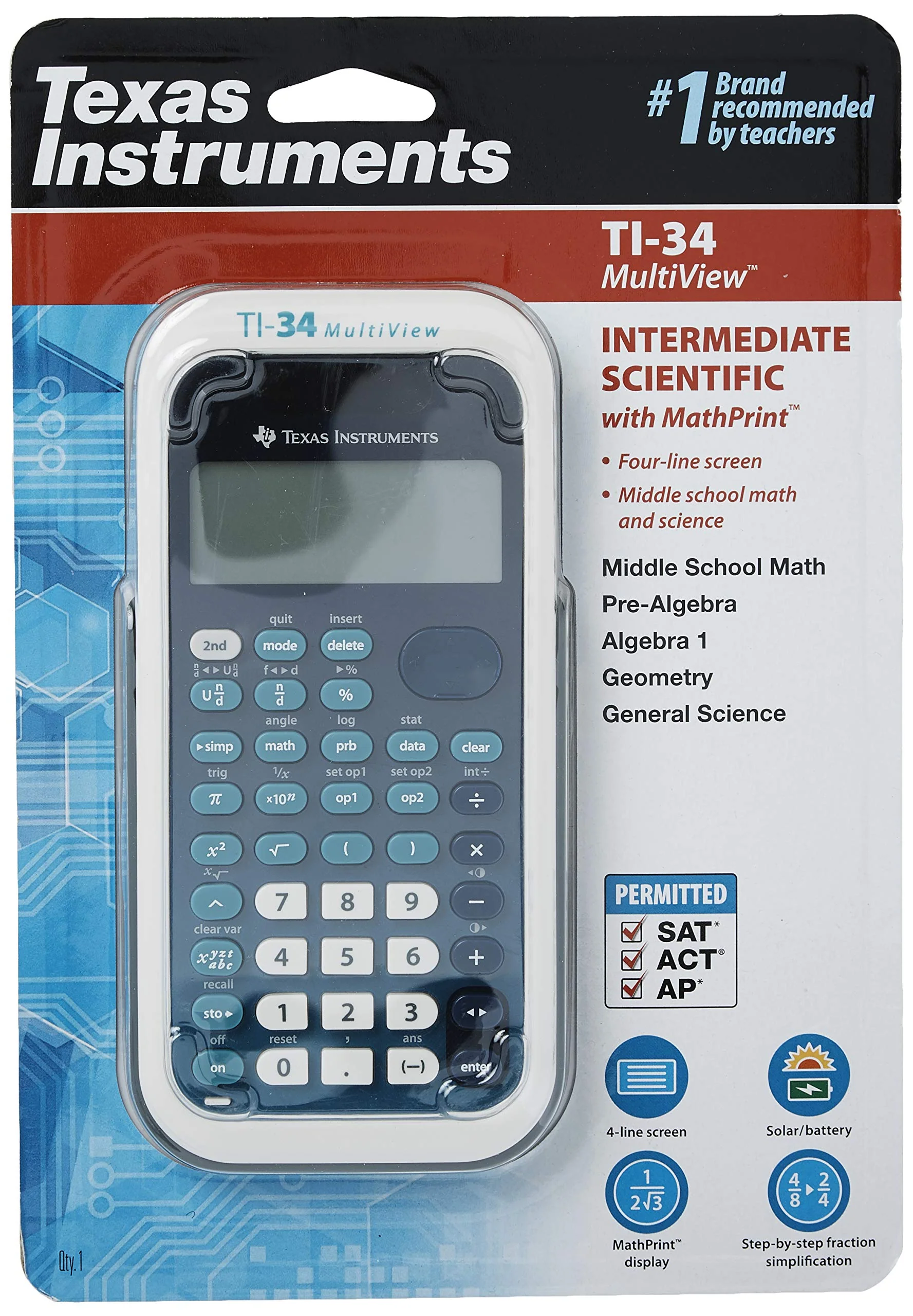 Texas Instruments TI-34 MultiView Scientific Calculator Blue, White Single Pack - Image 4