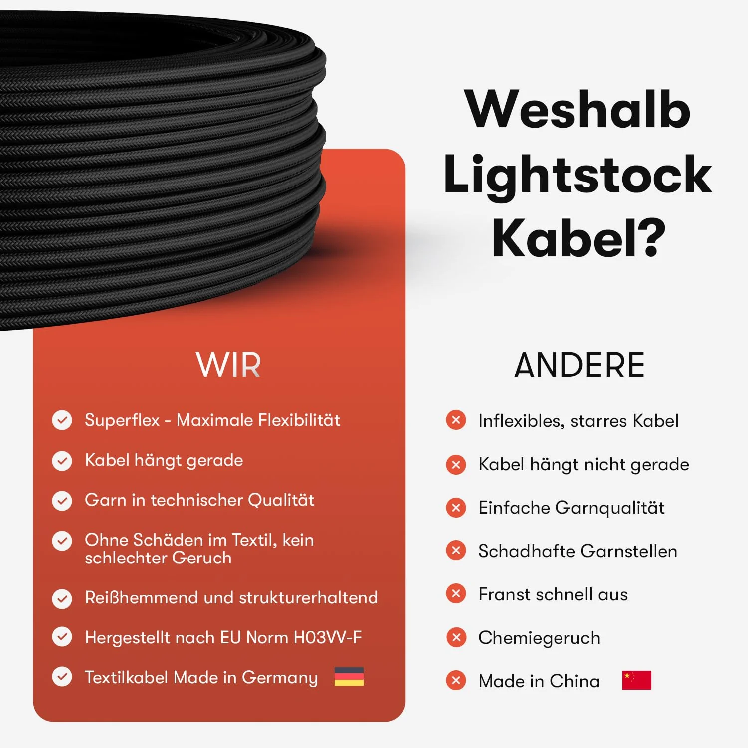 Textile Cable for Lamps, Textile-Coated Round Cable, Three-Core, 3 x 0.75 mm², Gold, black 3 Meter - Image 5