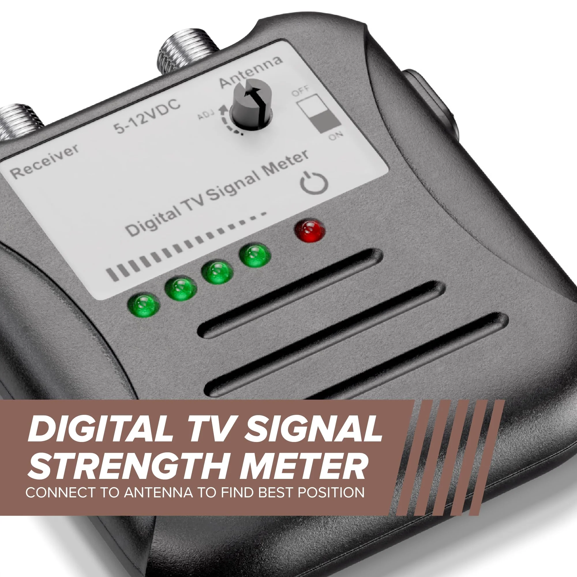 THE CIMPLE CO Antenna Signal Strength Meter for TVs, RVs, OTA Antennas - TV Channel Finder and Sensitivity Adjuster - Over-the-Air Signal Tester with LED Indicators and Coaxial Cable, Black - Image 2