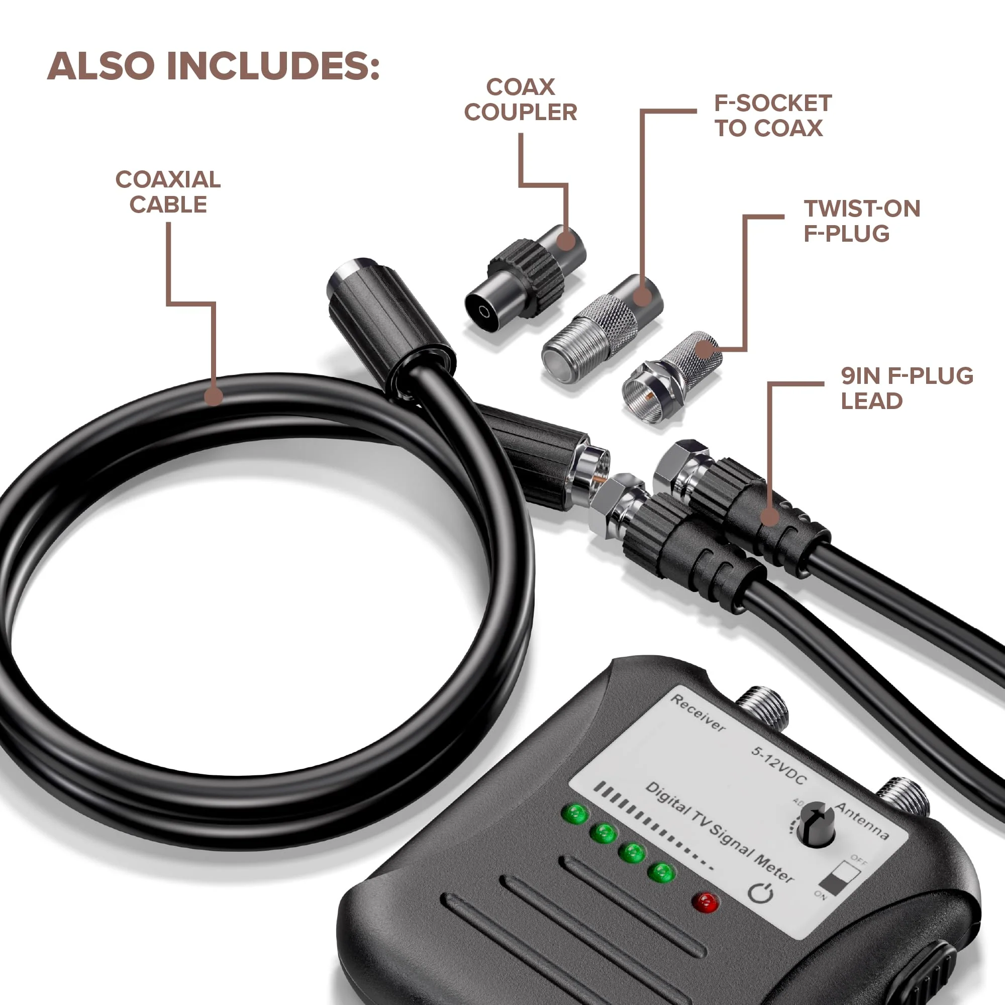 THE CIMPLE CO Antenna Signal Strength Meter for TVs, RVs, OTA Antennas - TV Channel Finder and Sensitivity Adjuster - Over-the-Air Signal Tester with LED Indicators and Coaxial Cable, Black - Image 8
