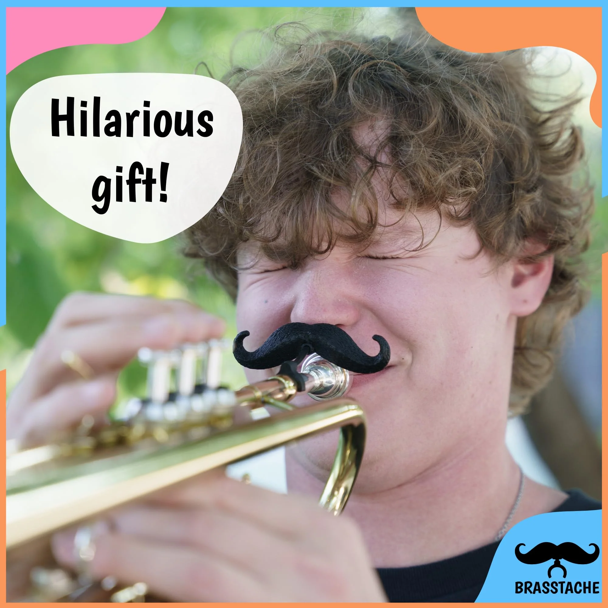 The Original Brasstache 2.0 - [2-Pack] Clip-on Mustache for Trumpet Mouthpiece, XL and Handlebar Combo Version - Image 2