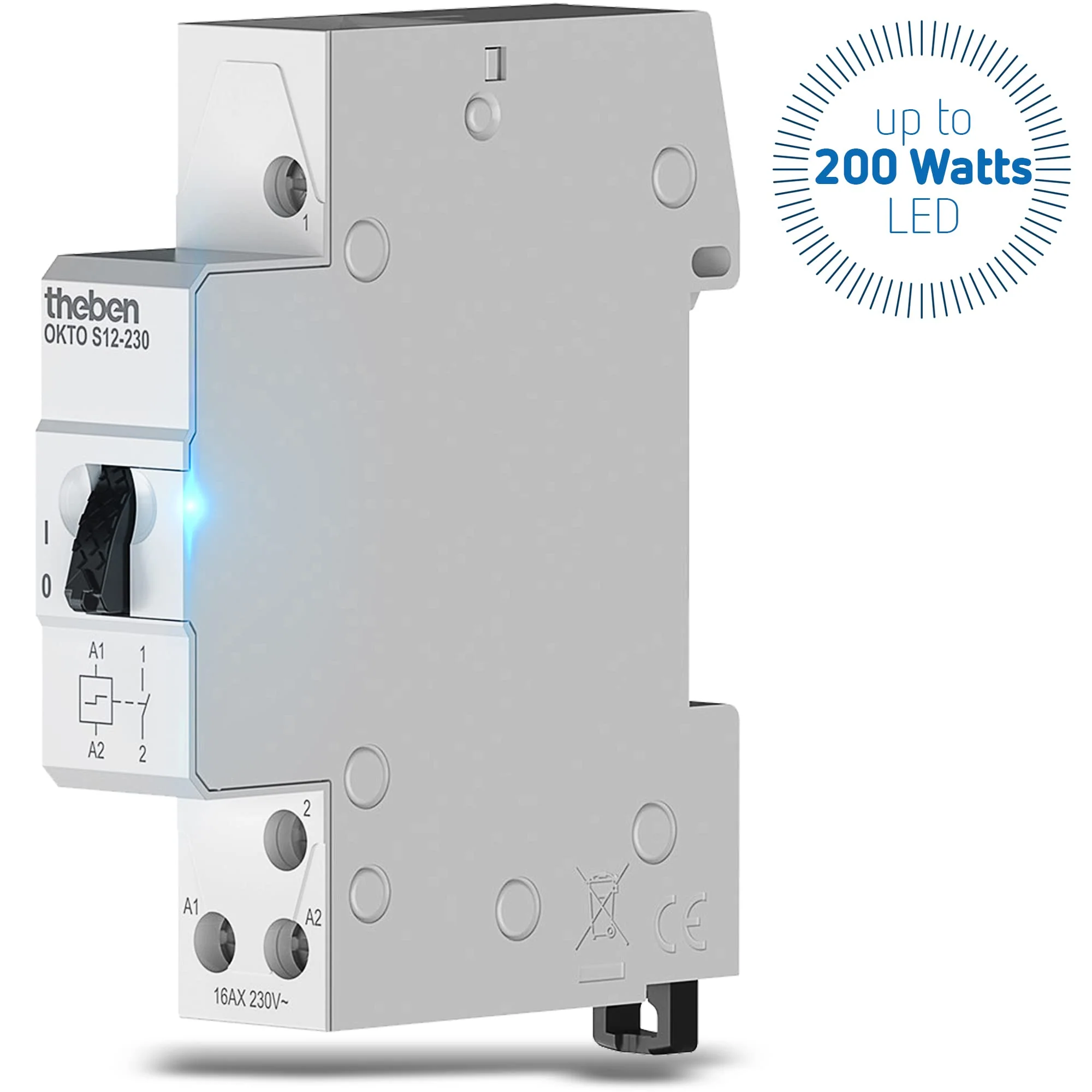 Theben 3120120 Okto S12-230 Impulse Switch, Impulse Relay, 230 V, Electromechanical, DIN Rail, DIN Rail, 1 N/O Contact, LED up to 200 W, Light Control (Pack of 1) Pack of 1 - Image 7