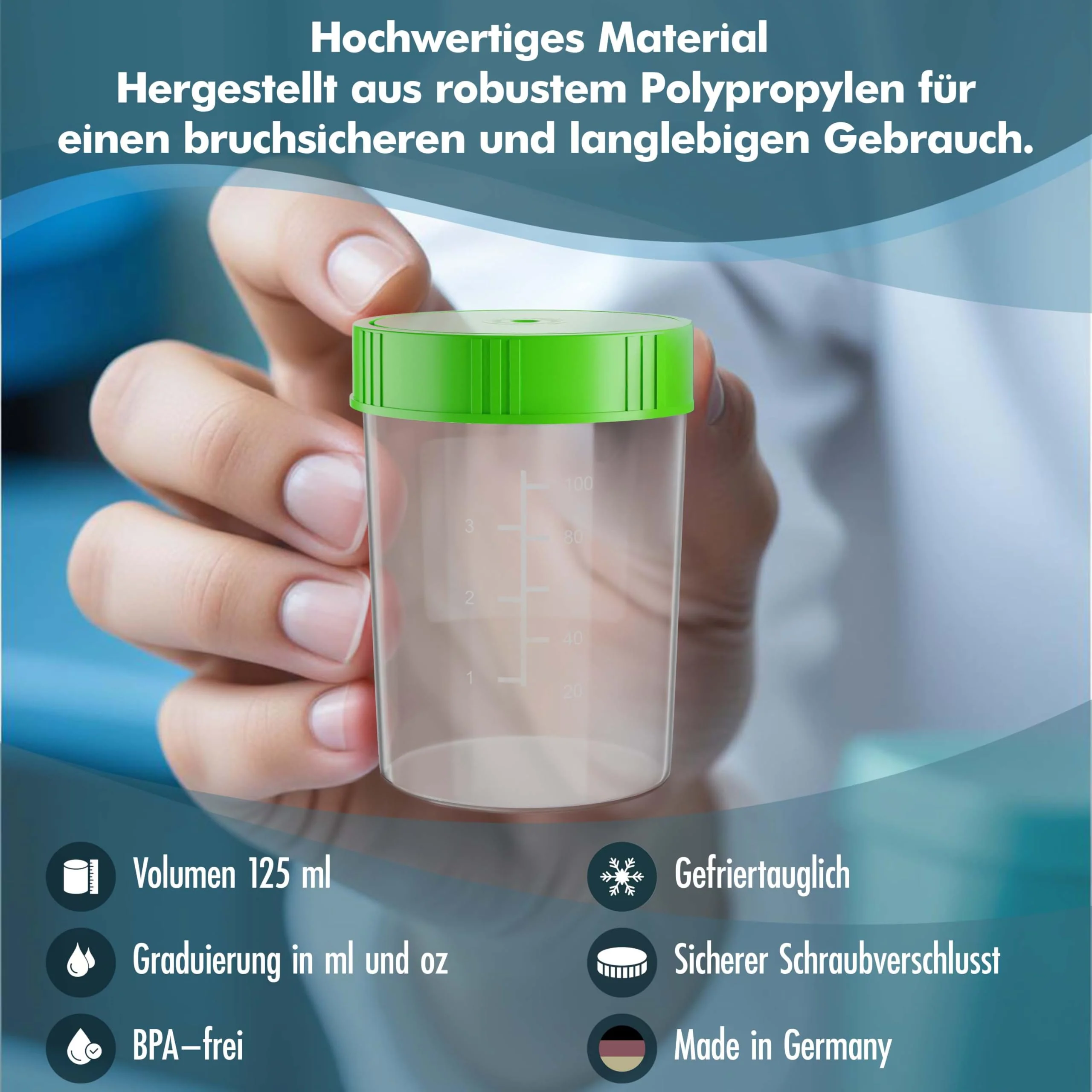 Theracaso Sample Cup Set - 10 Pieces of 125 ml - Includes 40 Labels - Leak-proof Urine Cups with Screw Lid Graduated up to 100 ml - For Kitchen, Crafts, Medicine, Urine Samples - Can Be Written On - Image 4