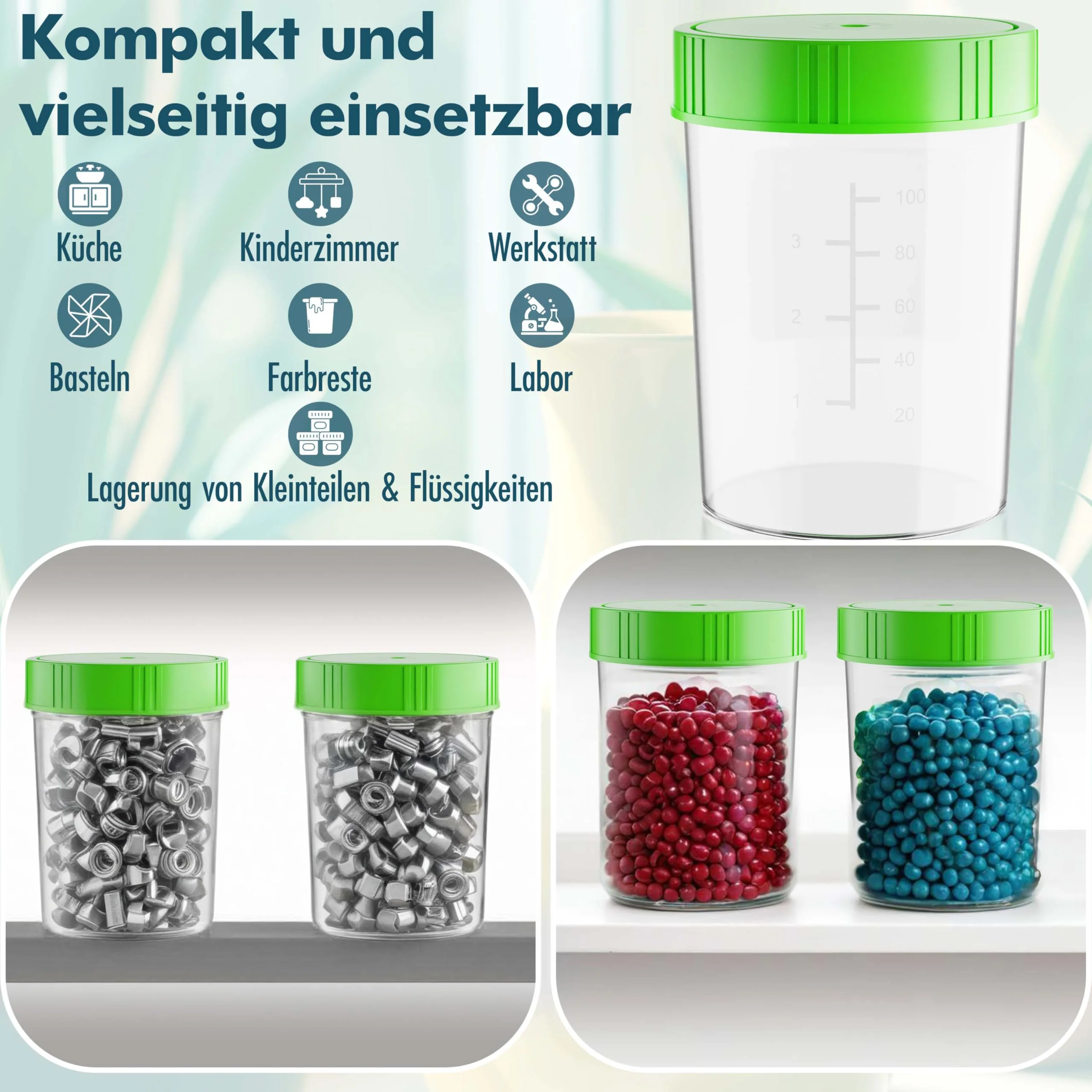 Theracaso Sample Cup Set - 10 Pieces of 125 ml - Includes 40 Labels - Leak-proof Urine Cups with Screw Lid Graduated up to 100 ml - For Kitchen, Crafts, Medicine, Urine Samples - Can Be Written On - Image 6