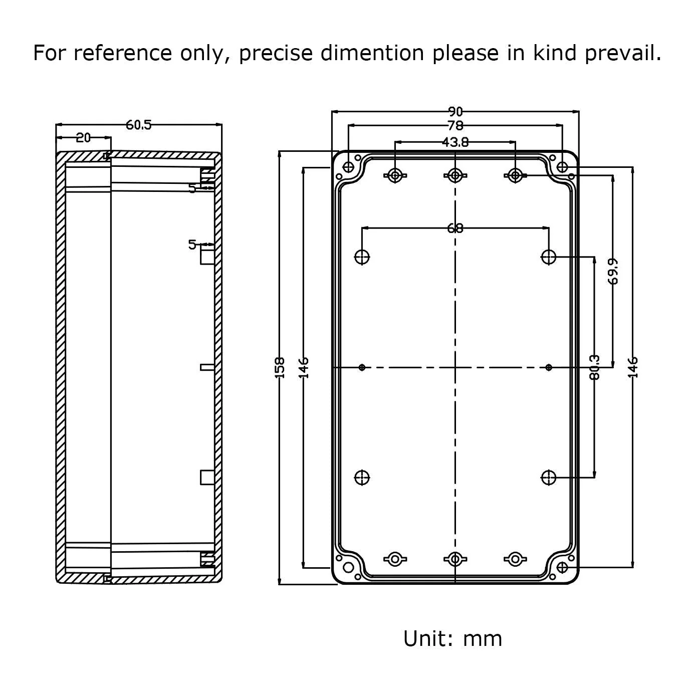 Therlan Electronic Junction Box IP65, Electronic Housing, Waterproof Junction Box, Surface-Mounted Junction Box, Project Box, Plastic Junction Box, ABS Surface-Mounted Box (158 x 90 x 60 mm, Black) 158 x 90 x 60 mm - Image 5
