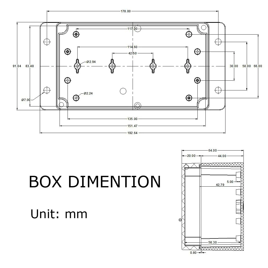 Therlan Junction Box Black Waterproof Electronic Housing Plastic, IP65 Junction Box ABS Housing Junction Box Surface-Mounted Distribution Box Outdoor Waterproof Distribution Box Black (158 x 90 x 60 158 x 90 x 60 mm - Image 7