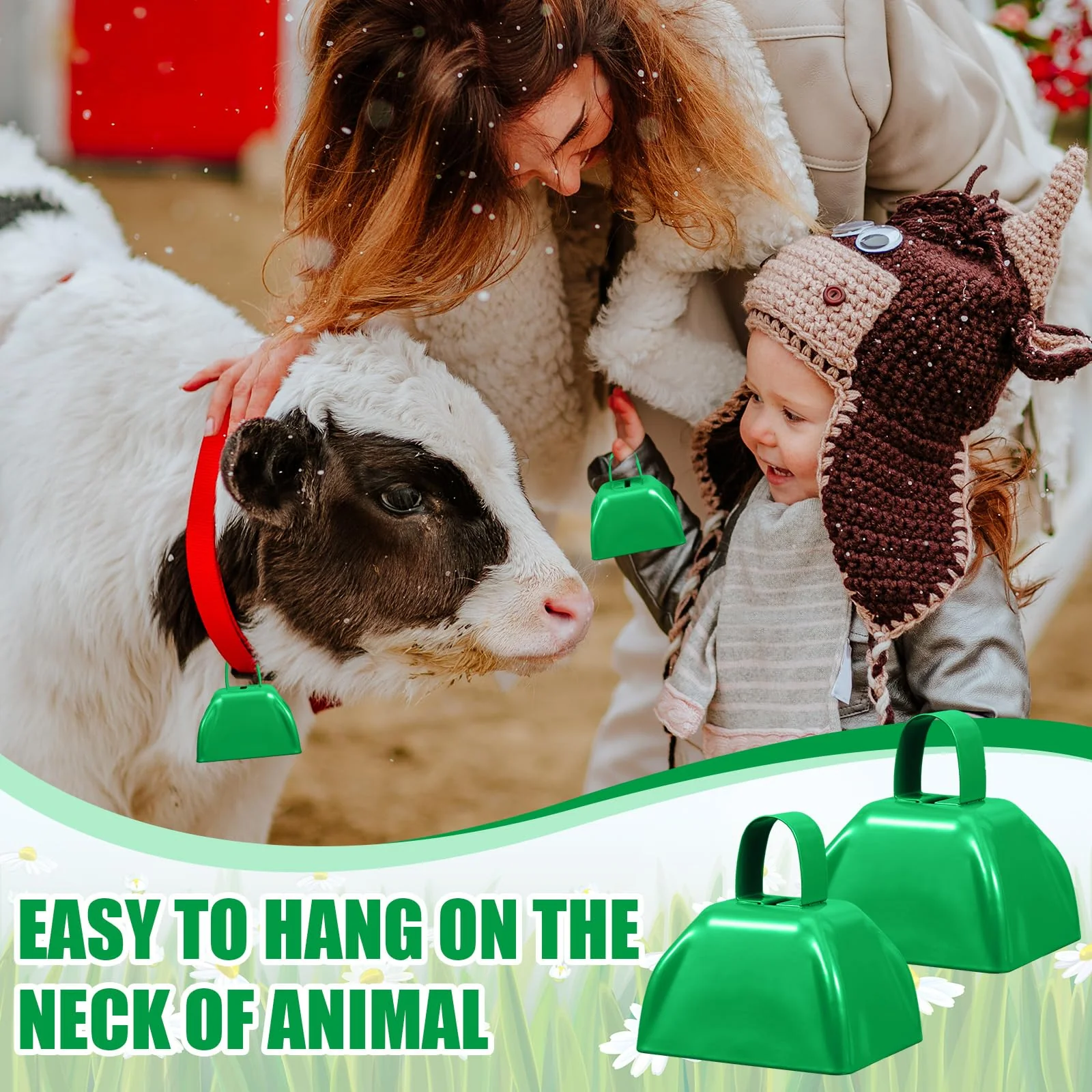 Therwen 12 Pack Metal Cow Bells Noise Makers with Handle 3 Inch Hand Percussion Cowbells Bulk Loud Call Bell for Sporting Events Cheering Football Games Team Spirit Weddings Party Noisemakers (Green) Green - Image 5