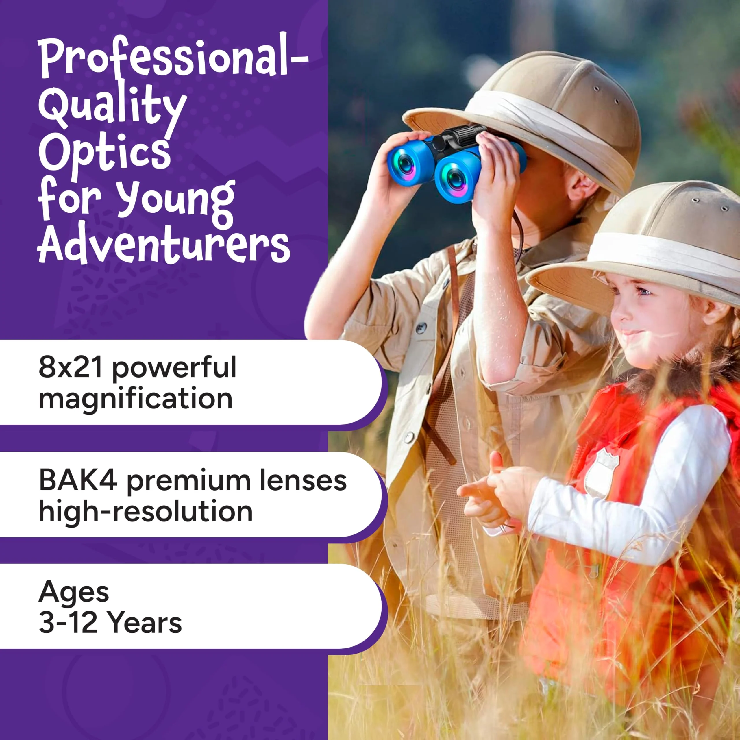 Think Peak Blue Binoculars Science Toy for Kids Ages 3-12 Years - Real Compact Outdoor Adventure & STEM Educational Nature Hiking Explorer for Bird Watching, Camping Children’s Birthday Gift - Image 2