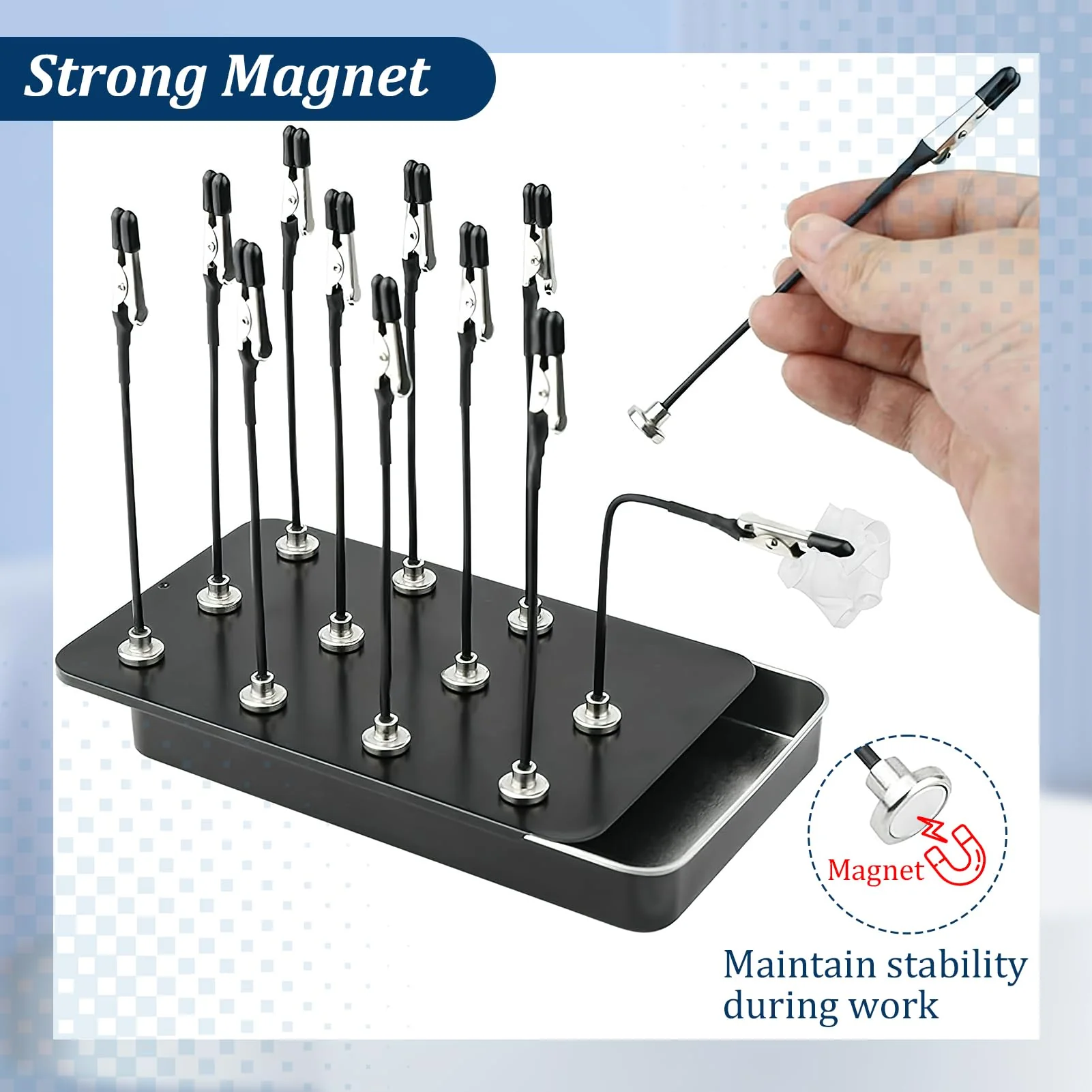 Third Hand Soldering Aid with Magnetic Base and 8 Flexible Gooseneck Arms 28.5cm Tool with Magnetic Arms with Alligator Clips for Precision Work, Soldering, Model Making and Repairs - Image 6