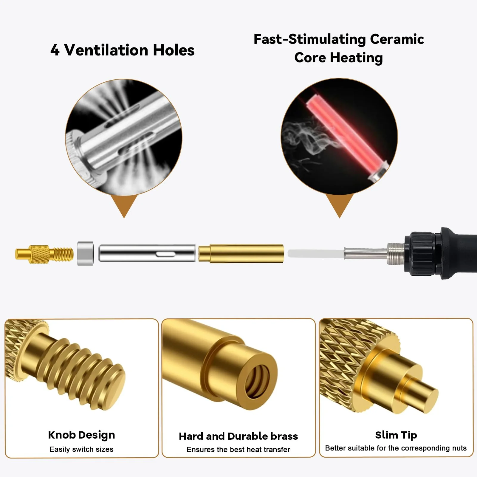 Threaded Inserts, Soldering Tips Set, Soldering Tips, Threaded Insert, Melting Nuts Set with LED Display, 7-Piece Soldering Tips for Thread Insert and 130-Piece Thread Inserts, M2-M8, Compatible with - Image 4