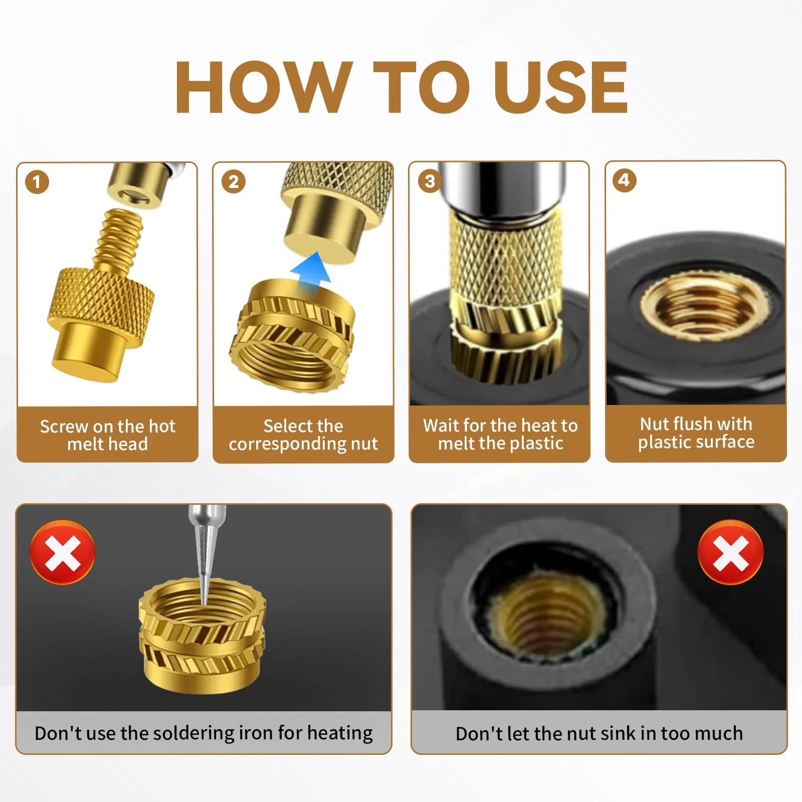 Threaded Inserts, Soldering Tips Set, Soldering Tips, Threaded Insert, Melting Nuts Set with LED Display, 7-Piece Soldering Tips for Thread Insert and 130-Piece Thread Inserts, M2-M8, Compatible with - Image 6