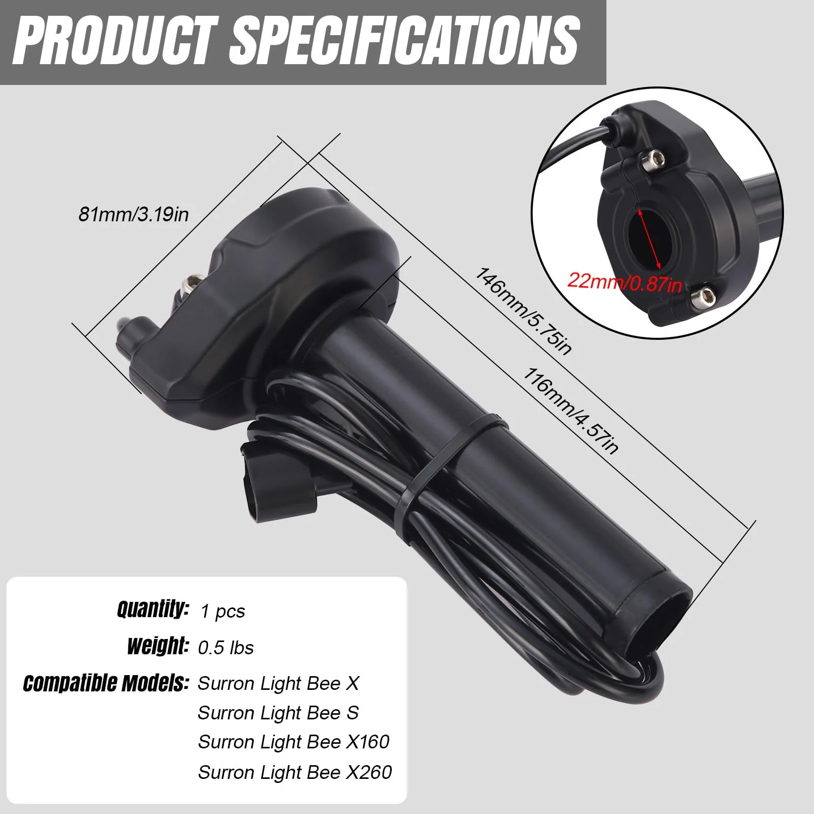 Throttle Grip with Rolling Bearing for Surron Light Bee X/S & Segway X160/X260 Black - Image 2