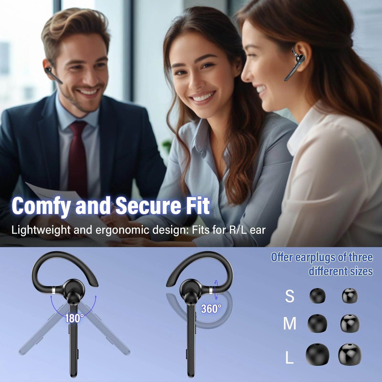 Thunelec Bluetooth Headset, Wireless Bluetooth 5.3 Earpiece, 90Hrs Hands Free Headset with APTX HD Audio & Mute Button, Dual Noise Cancelling Mics, Single-Ear Headphone for Trucker/Business/Office/Gym - Image 7