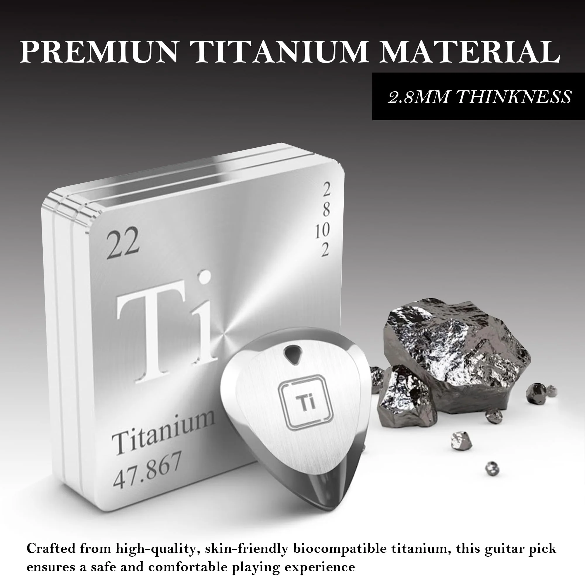 Ti-Geek Premium Titanium Guitar Pick 2.8mm Thickness, Metallic Silver for Metallica, Bass, Electric Guitar No-Slip Grip, Wrist Band, Lifetime Durability - Perfect for Guitar lover 1PackMetallic Silver - Image 2