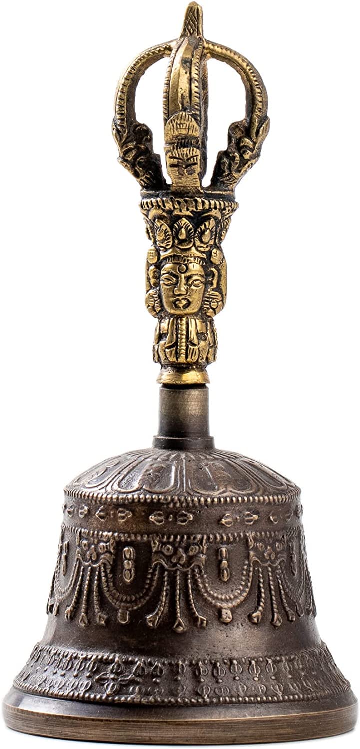 Tibetan Dharma Object Bell and Bajra Set - Alter Pray Singing Bowl Hand Bell Handmade Buddhist Meditation Bell by Himalayan Bazaar (14cm x 7.3cm) Large Bell - Image 2