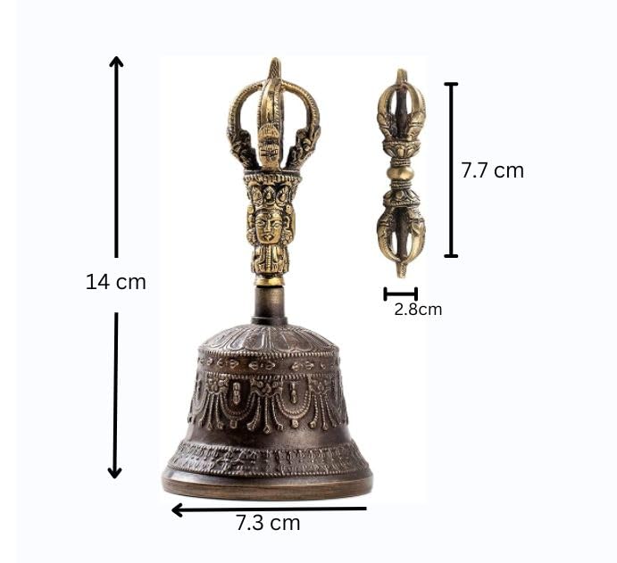 Tibetan Dharma Object Bell and Bajra Set - Alter Pray Singing Bowl Hand Bell Handmade Buddhist Meditation Bell by Himalayan Bazaar (14cm x 7.3cm) Large Bell - Image 3
