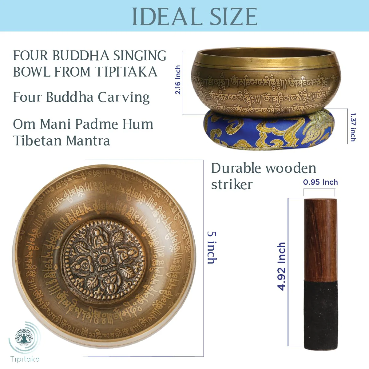 Tibetan Four Buddha Singing Bowl Set- Yoga and Meditation -Handcrafted in Nepal - Sound Healing and Mindfulness chakra bowl- Mantra Engravings, Suede wooden striker - Ideal Spiritual gift - Image 2