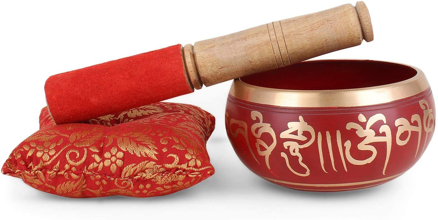 Tibetan Singing Bowl - 4 inch, Red Singing Bowl Set with Beater and Singing Bowl Cushion for Meditation and Yoga - Image 2