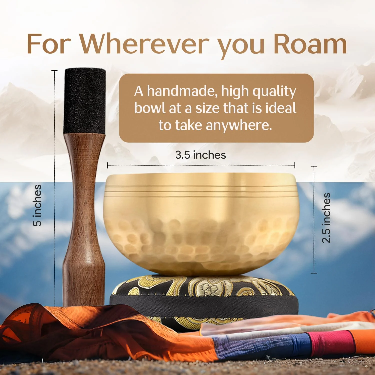 Tibetan Singing Bowl Set – Authentic Plain Design – Sound Bowl & Meditation Bowl with Cushion, Mallet & Guide – Chakra Balancing – Sound Bath Instruments – Therapeutic Sound Devices Beaten Bronze Without Case - Image 4