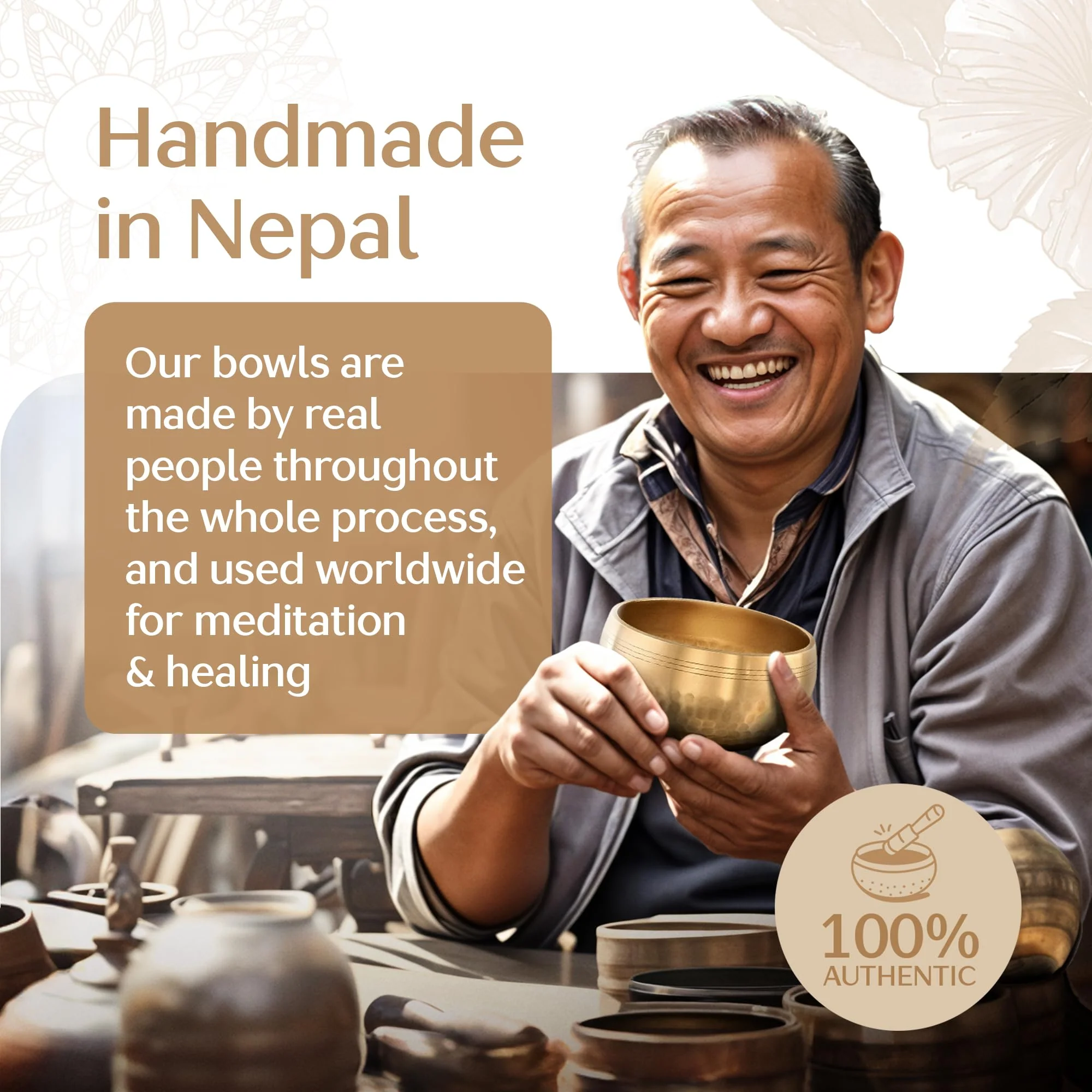 Tibetan Singing Bowl Set – Authentic Plain Design – Sound Bowl & Meditation Bowl with Cushion, Mallet & Guide – Chakra Balancing – Sound Bath Instruments – Therapeutic Sound Devices Beaten Bronze Without Case - Image 7