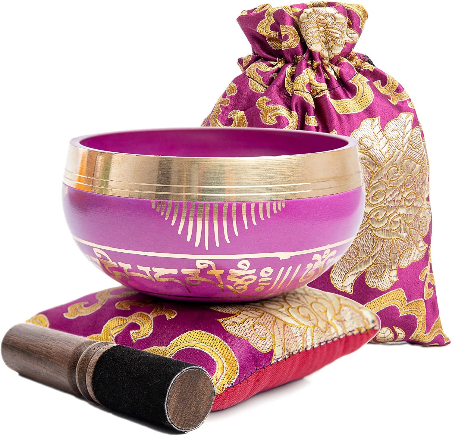 Tibetan Singing Bowl Set - Easy To Play for Beginners - Authentic Handcrafted Mindfulness Meditation Holistic Sound 7 Chakra Healing Gift by Himalayan Bazaar (Orchid) Orchid Pink - Image 2